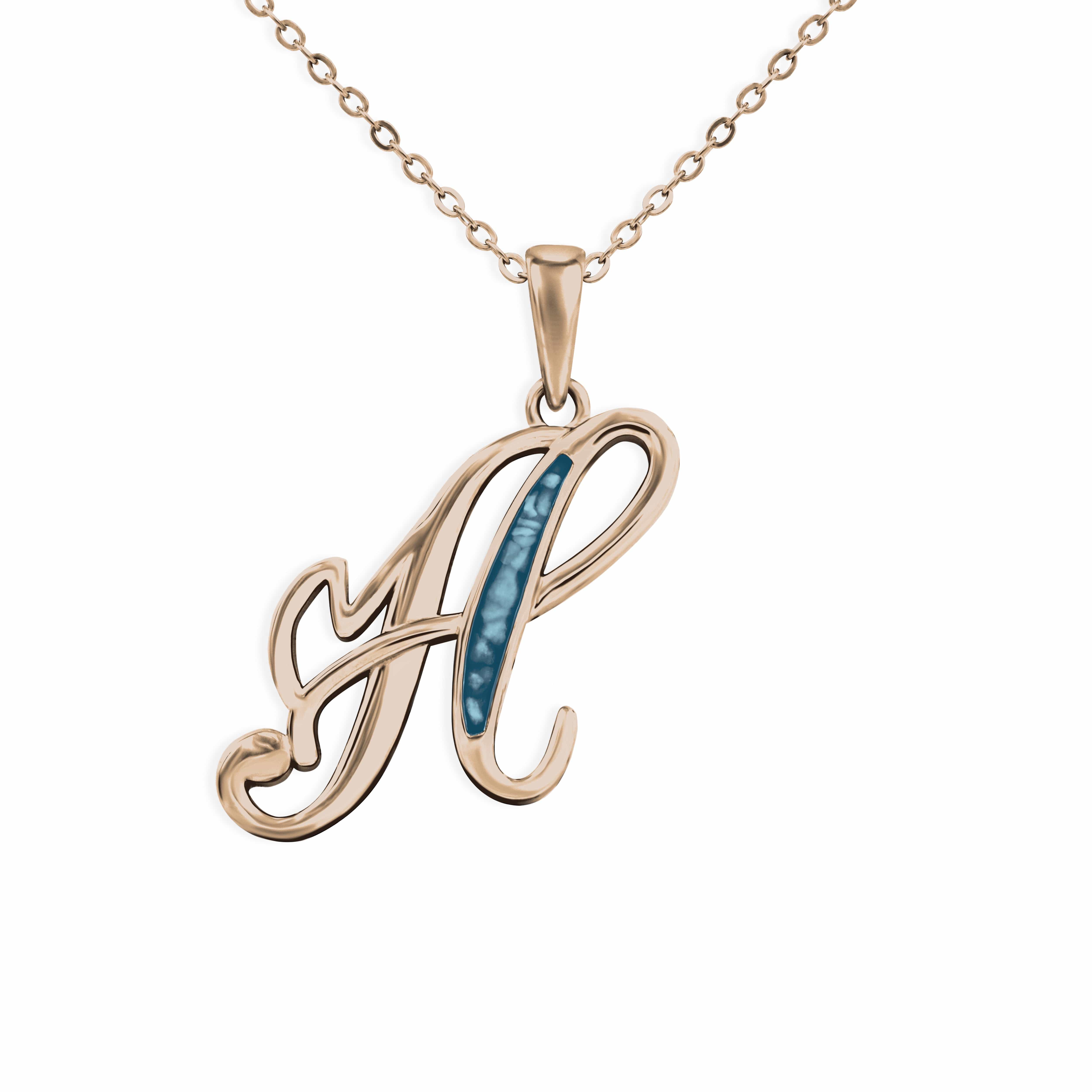 EverWith Alphabet Memorial Ashes Pendant - Letter H 9k Rose Gold Blue