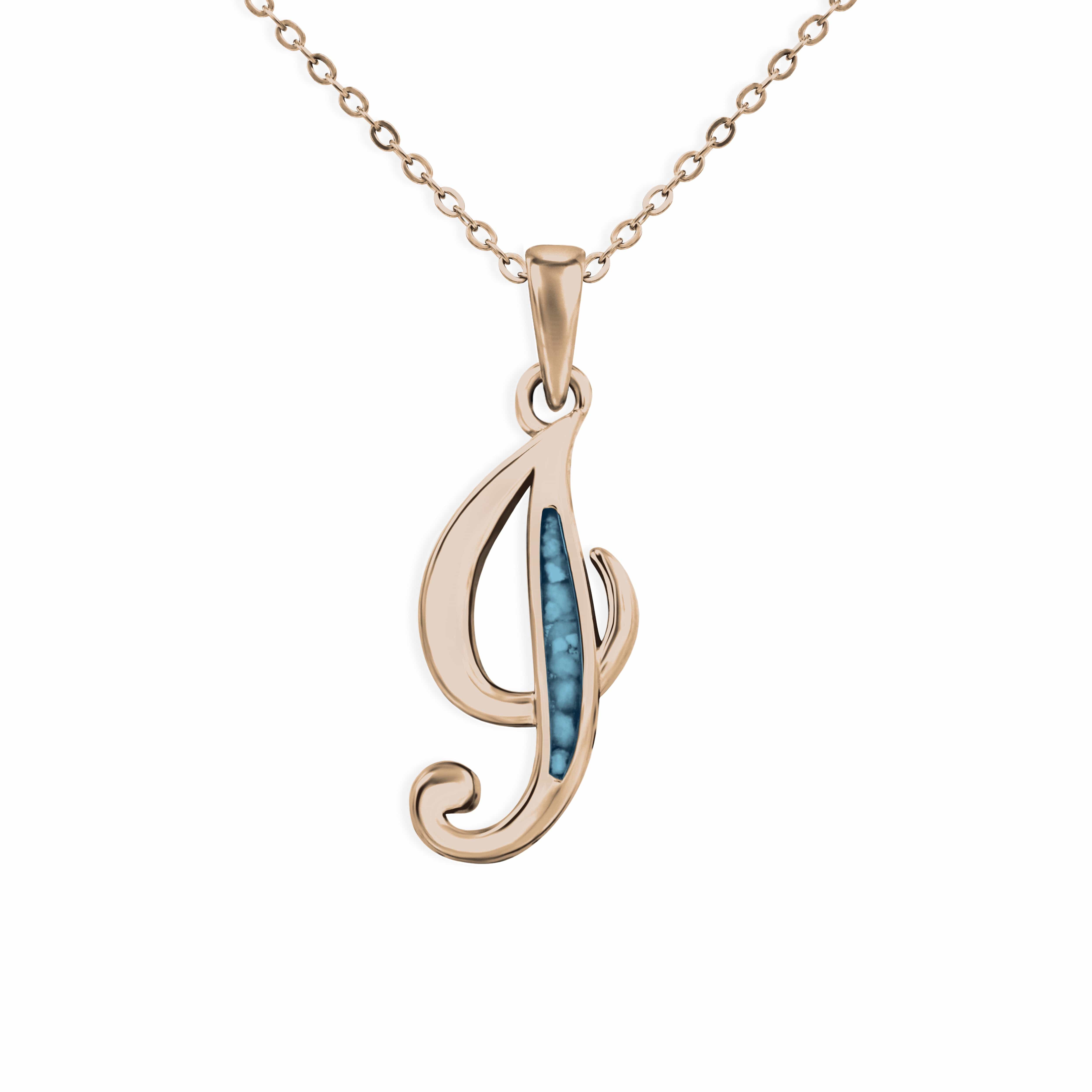 EverWith Alphabet Memorial Ashes Pendant - Letter I 9k Rose Gold Blue