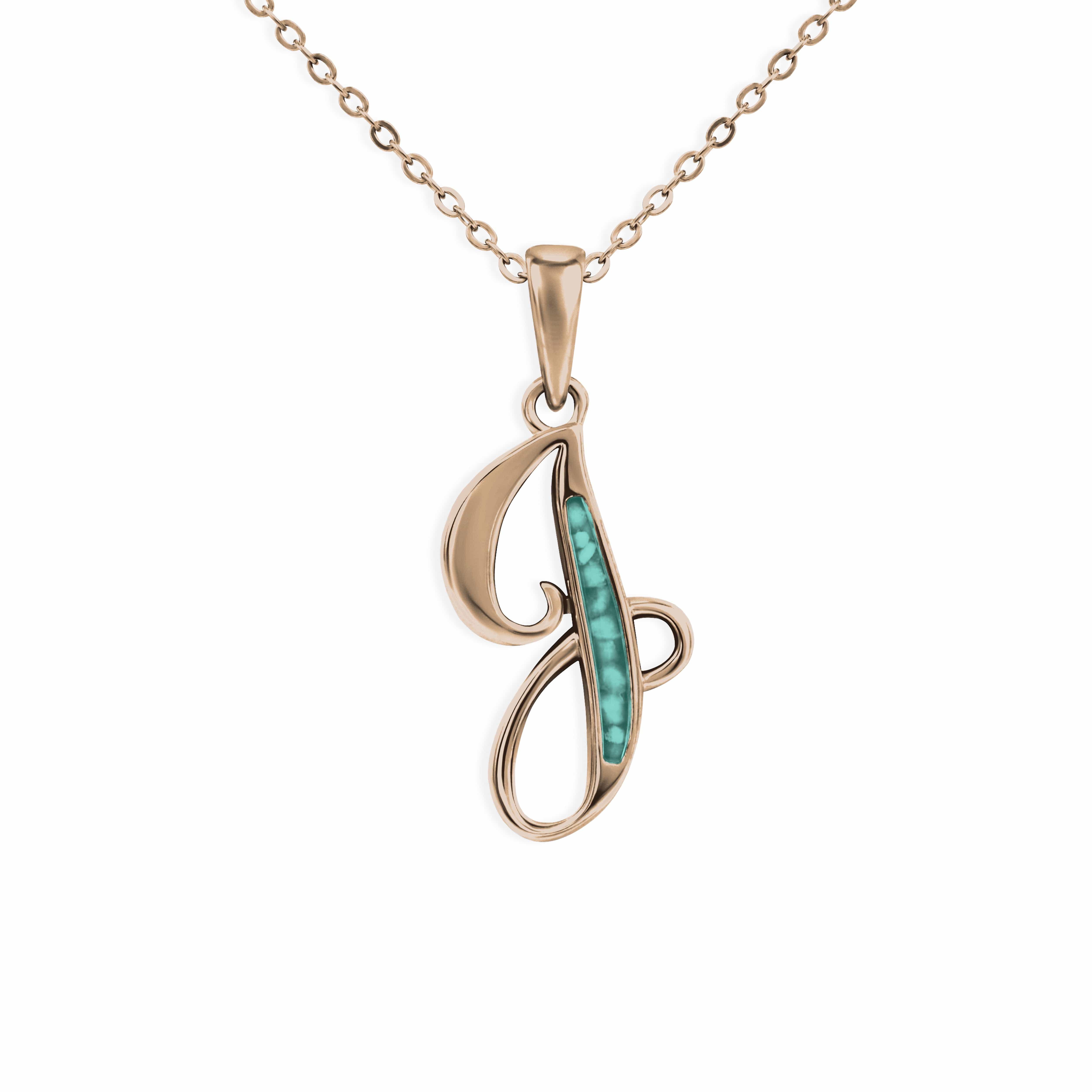EverWith Alphabet Memorial Ashes Pendant - Letter J 9k Rose Gold Aqua