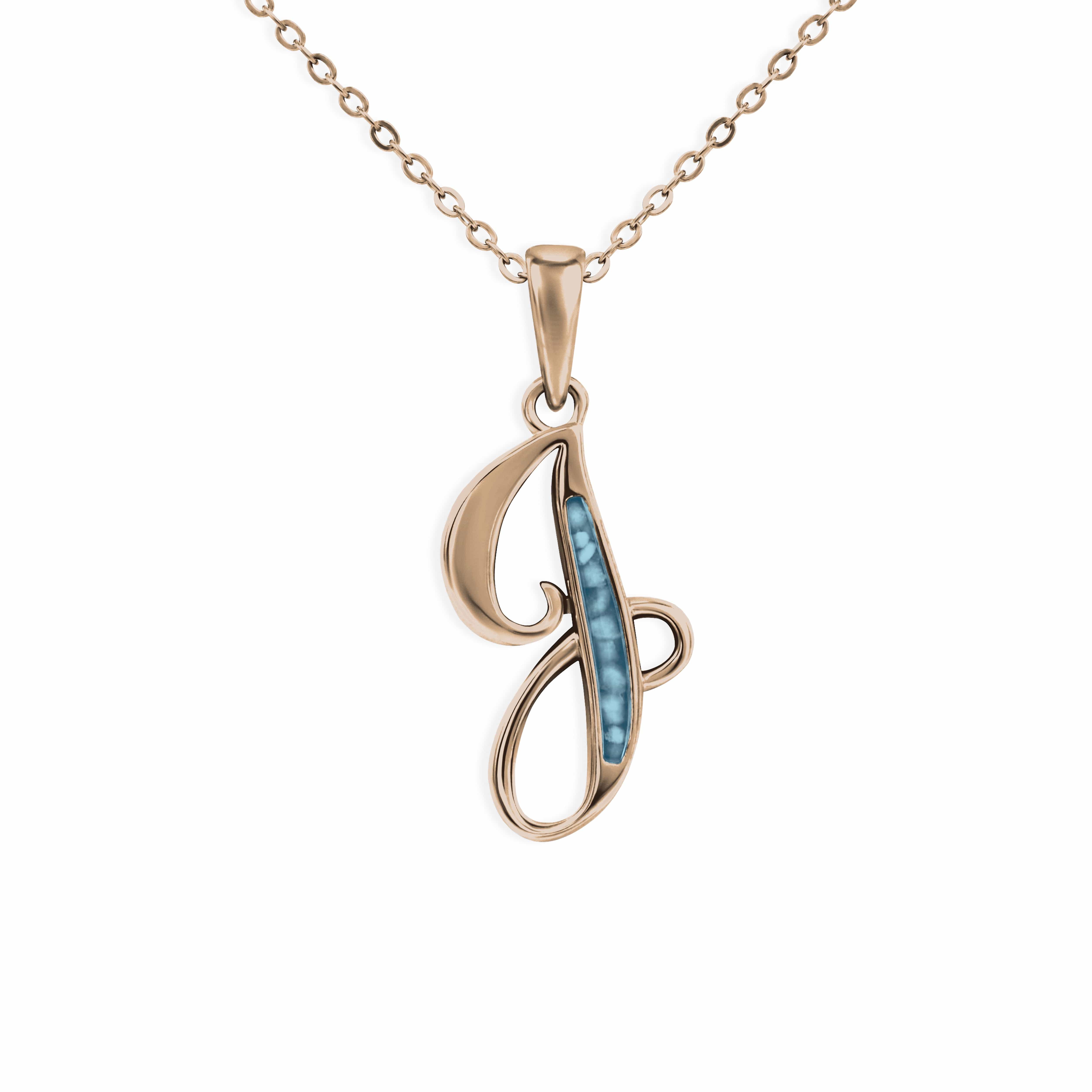 EverWith Alphabet Memorial Ashes Pendant - Letter J 9k Rose Gold Blue
