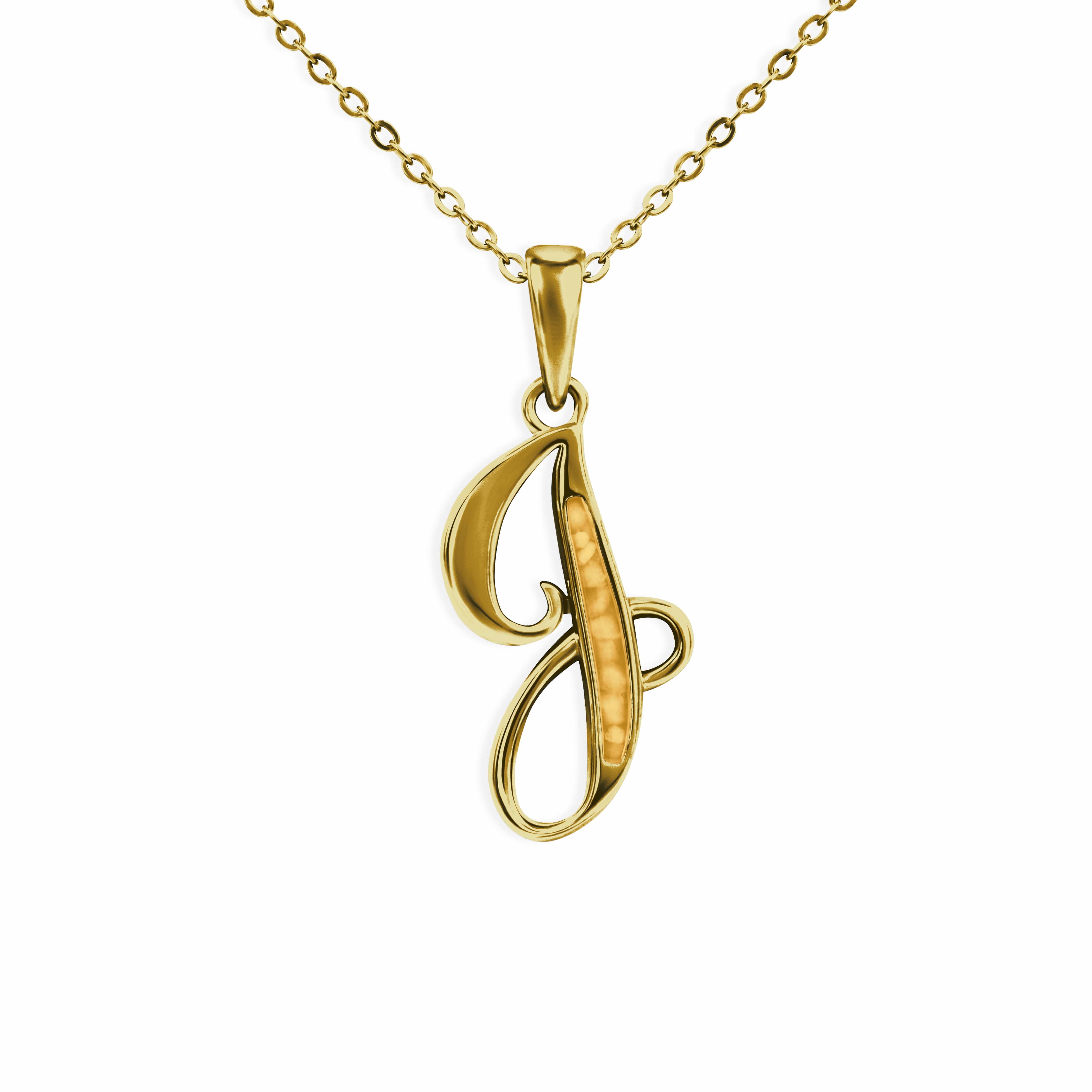 EverWith Alphabet Memorial Ashes Pendant - Letter J 9k Yellow Gold Orange