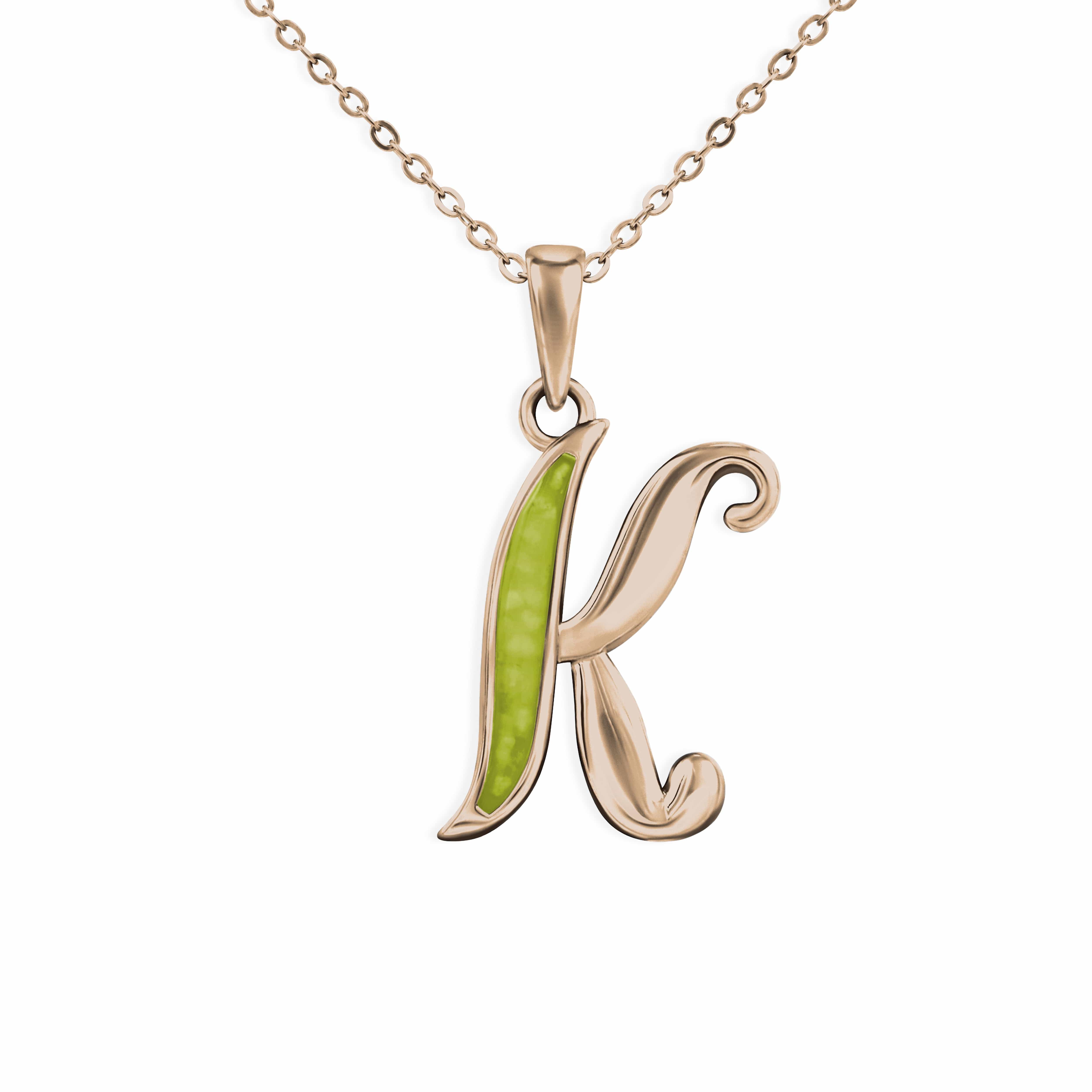 EverWith Alphabet Memorial Ashes Pendant - Letter K 9k Rose Gold Green
