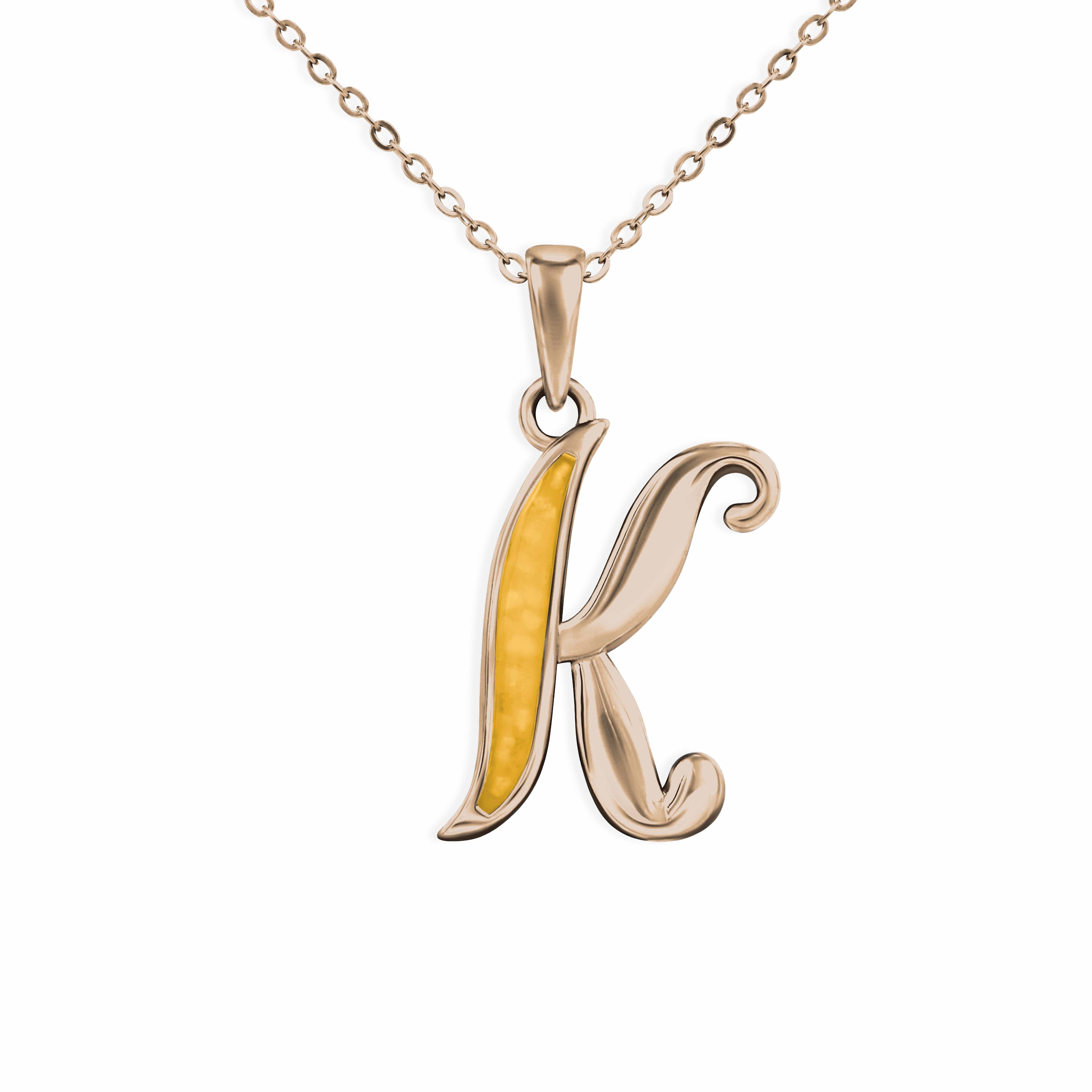 EverWith Alphabet Memorial Ashes Pendant - Letter K 9k Rose Gold Orange