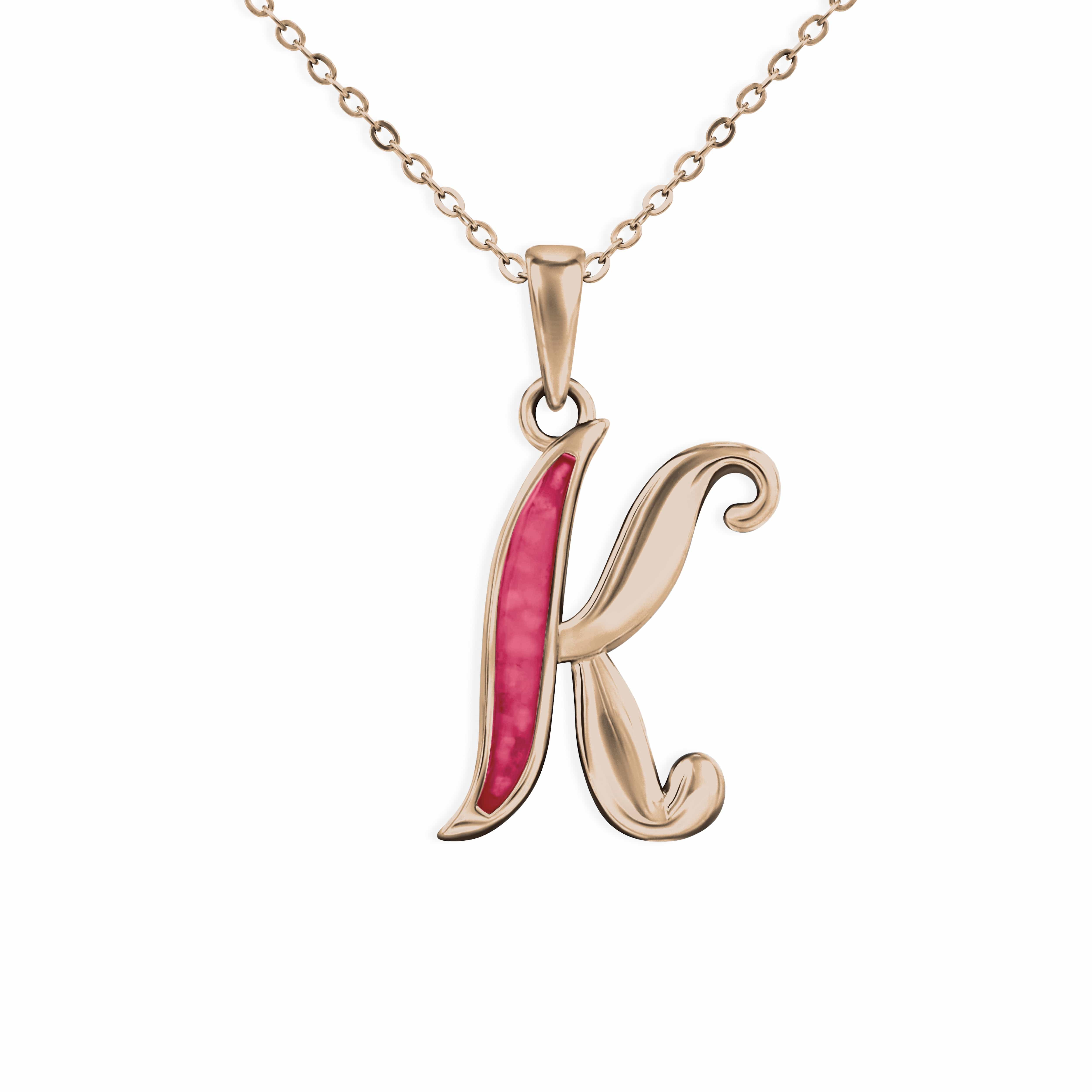 EverWith Alphabet Memorial Ashes Pendant - Letter K 9k Rose Gold Red