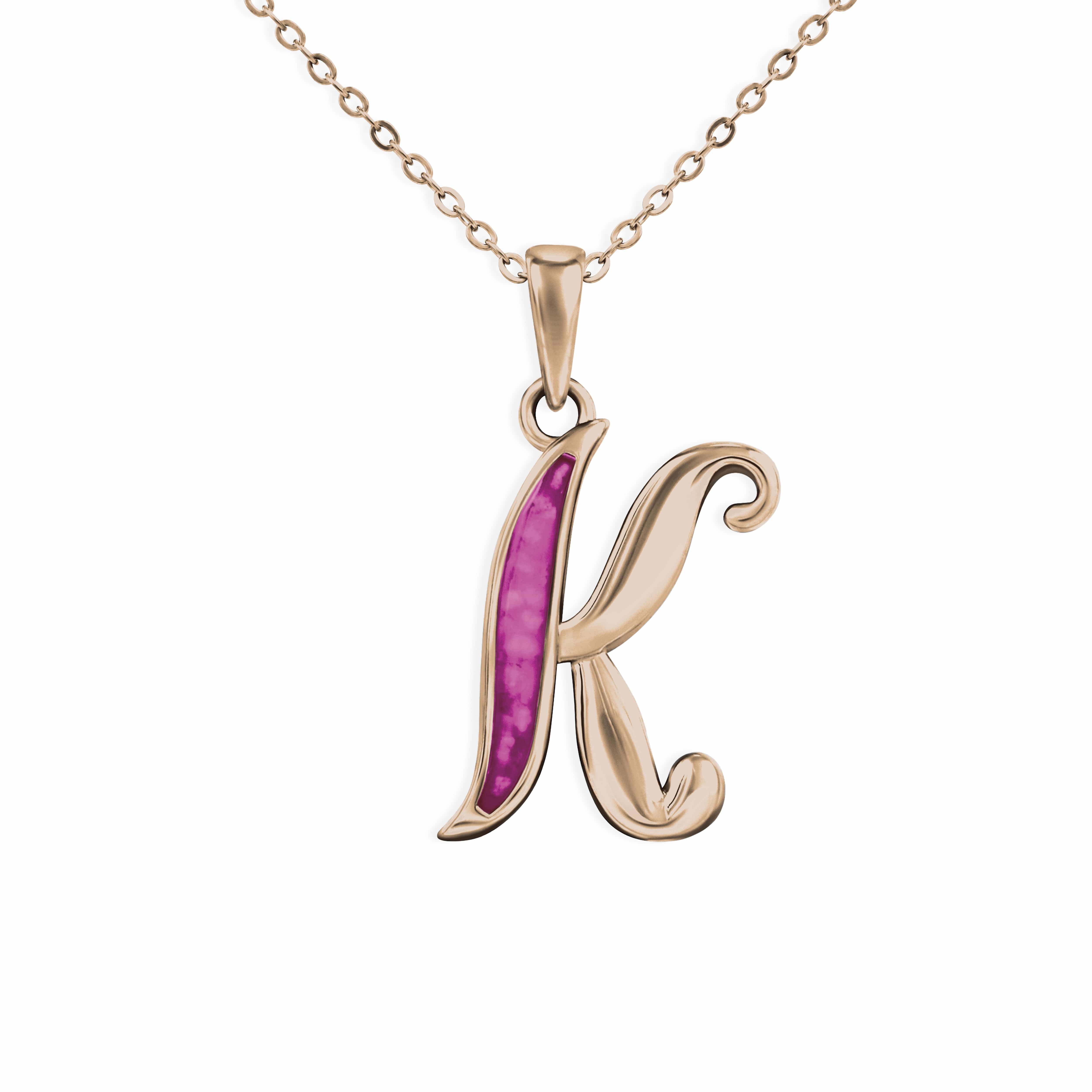 EverWith Alphabet Memorial Ashes Pendant - Letter K 9k Rose Gold Violet