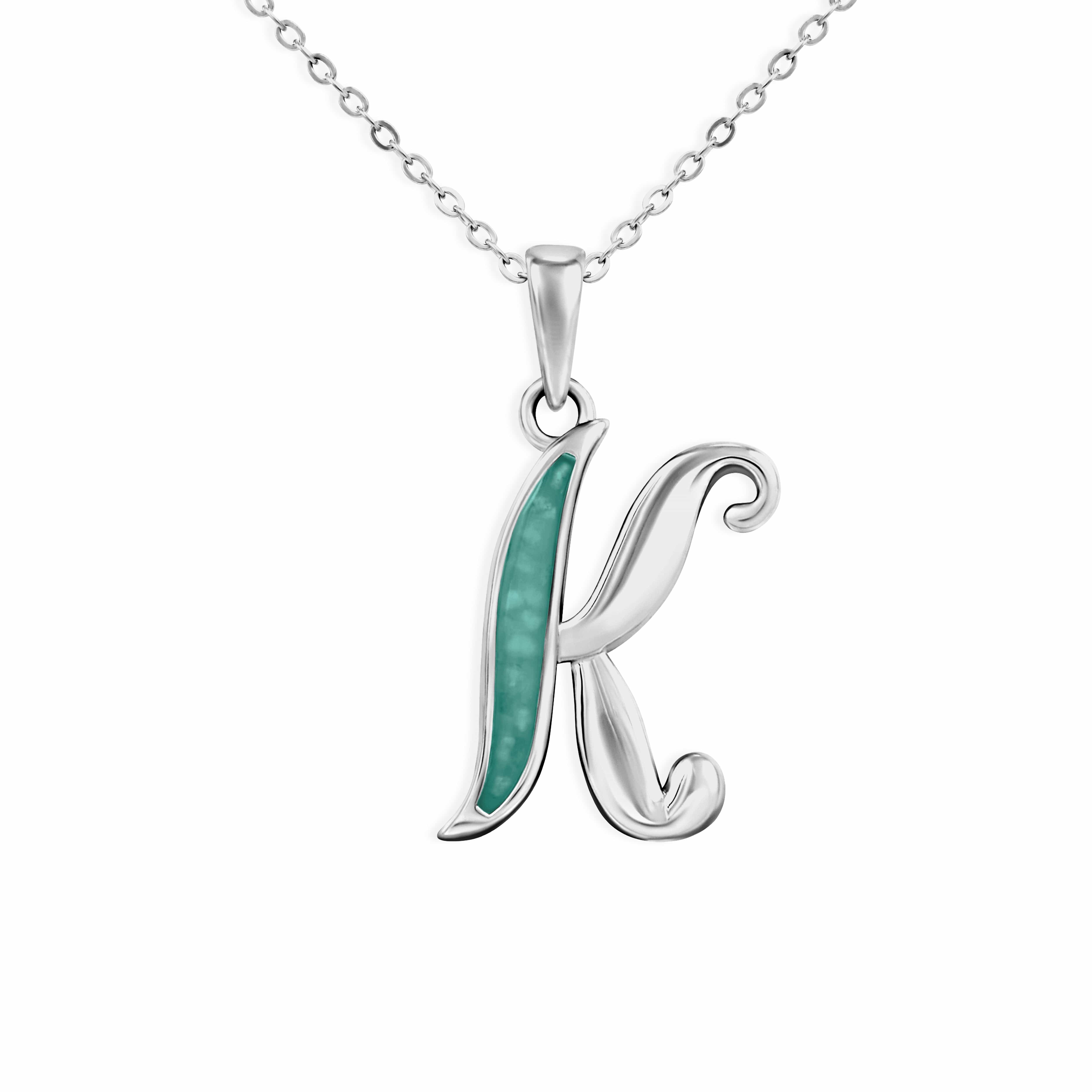 EverWith Alphabet Memorial Ashes Pendant - Letter K Aqua