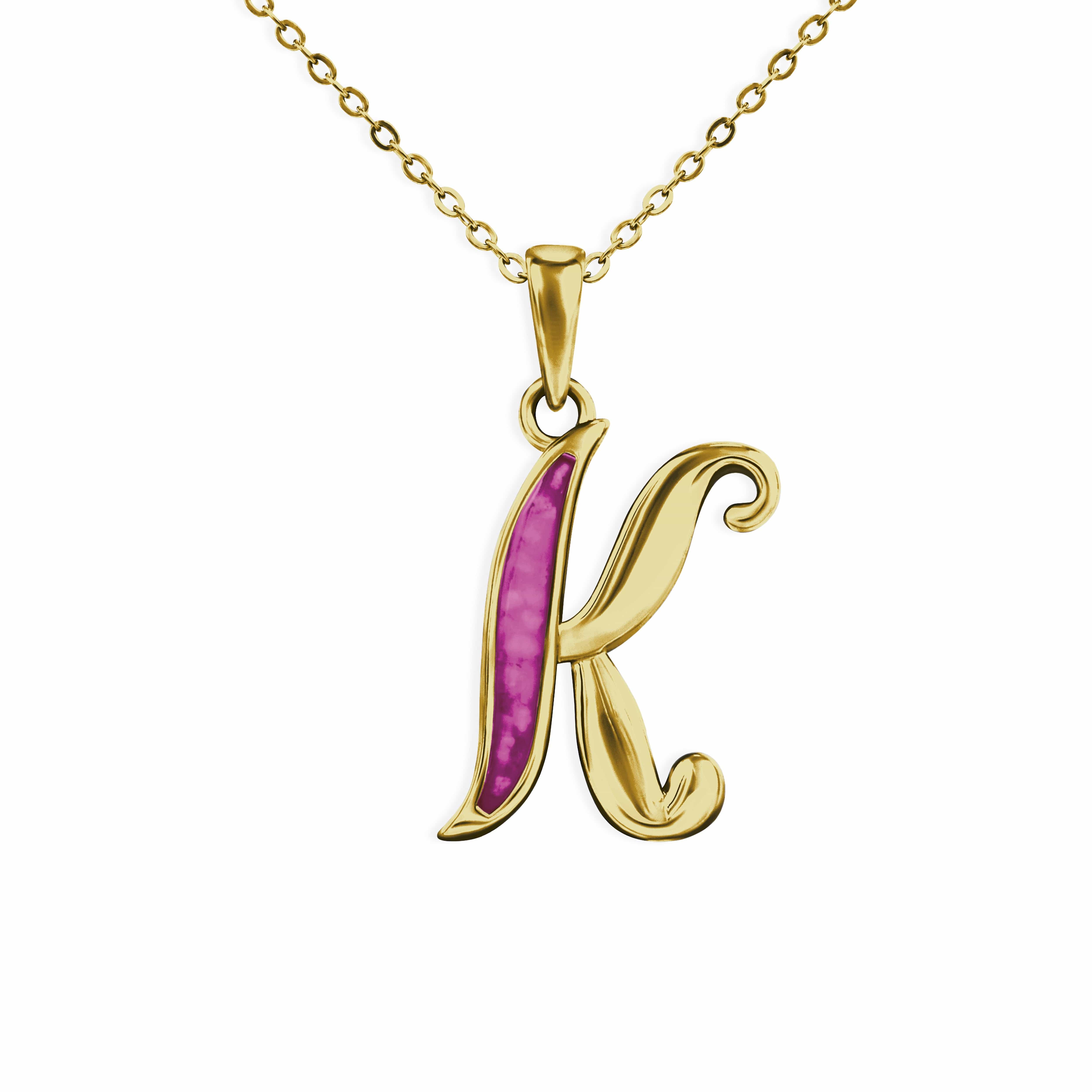 EverWith Alphabet Memorial Ashes Pendant - Letter K 9k Yellow Gold Violet