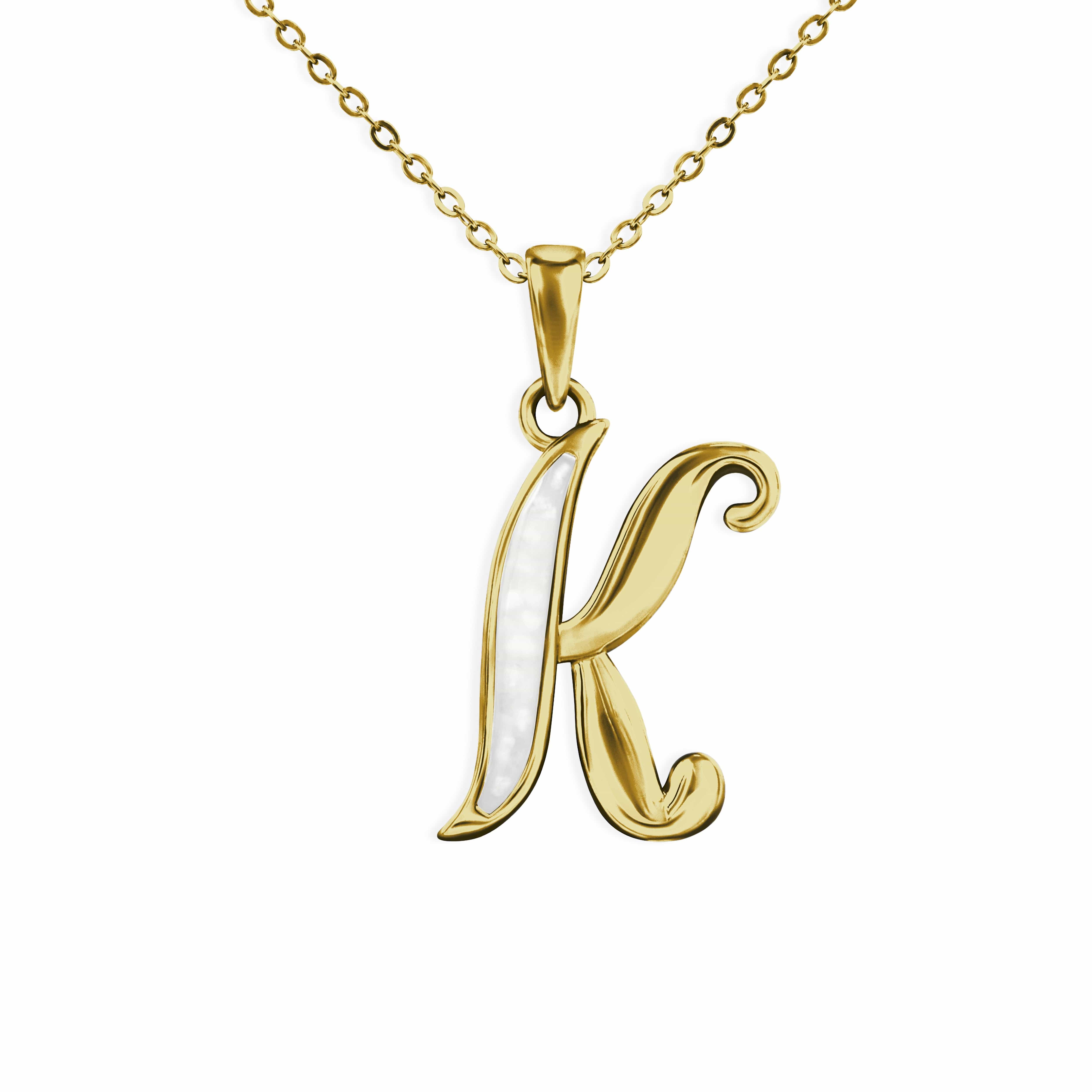 EverWith Alphabet Memorial Ashes Pendant - Letter K 9k Yellow Gold White