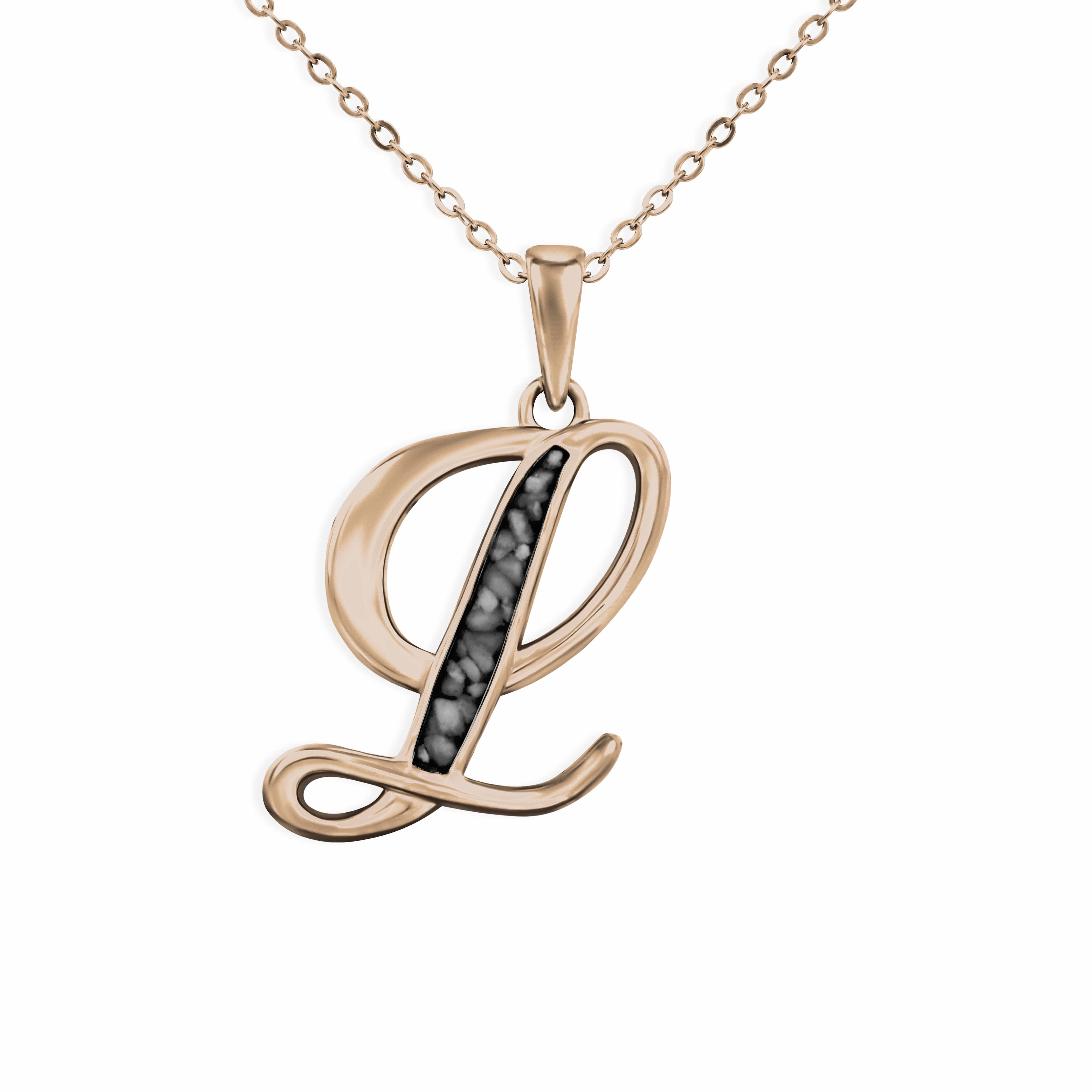EverWith Alphabet Memorial Ashes Pendant - Letter L 9k Rose Gold Black