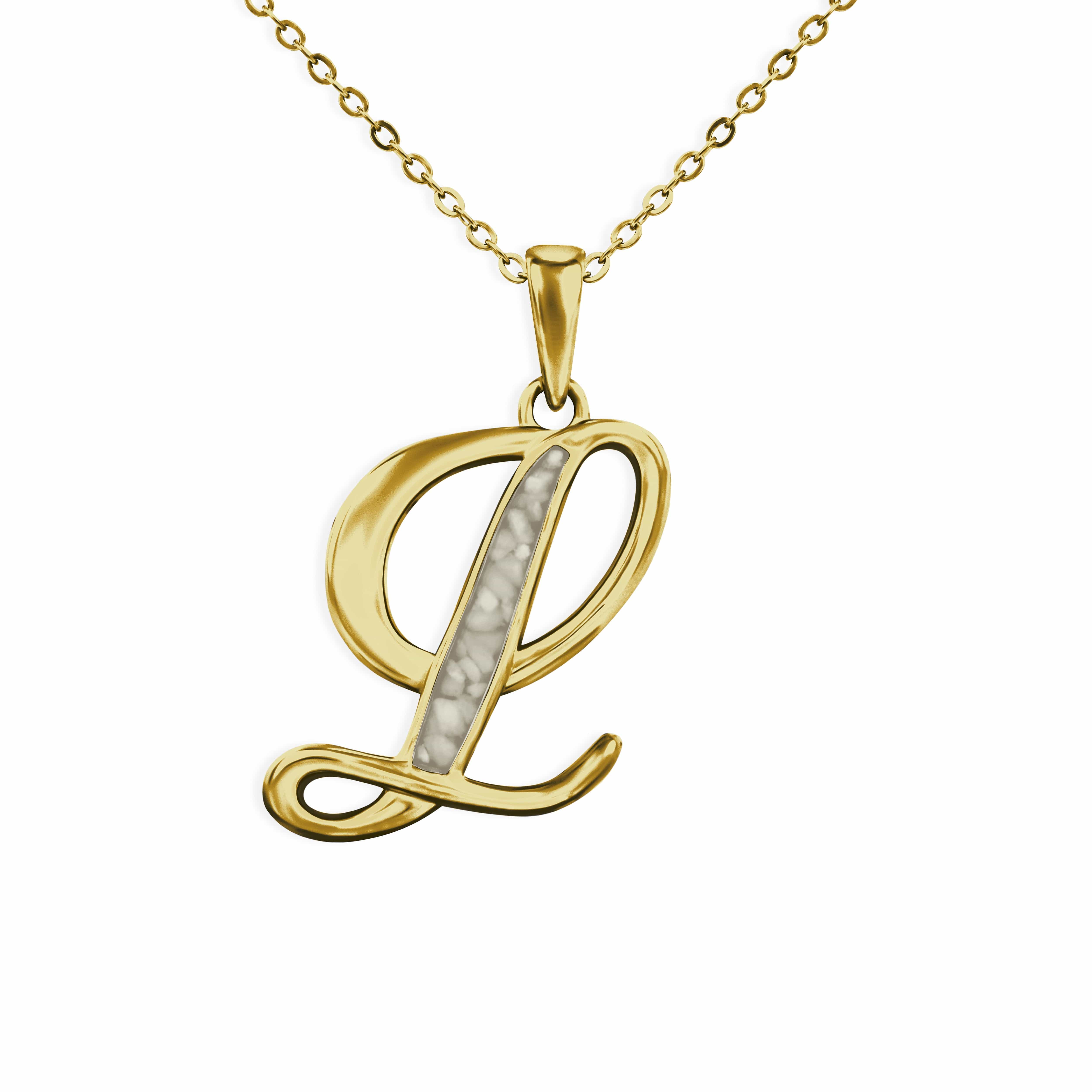 EverWith Alphabet Memorial Ashes Pendant - Letter L 9k Yellow Gold Transparent