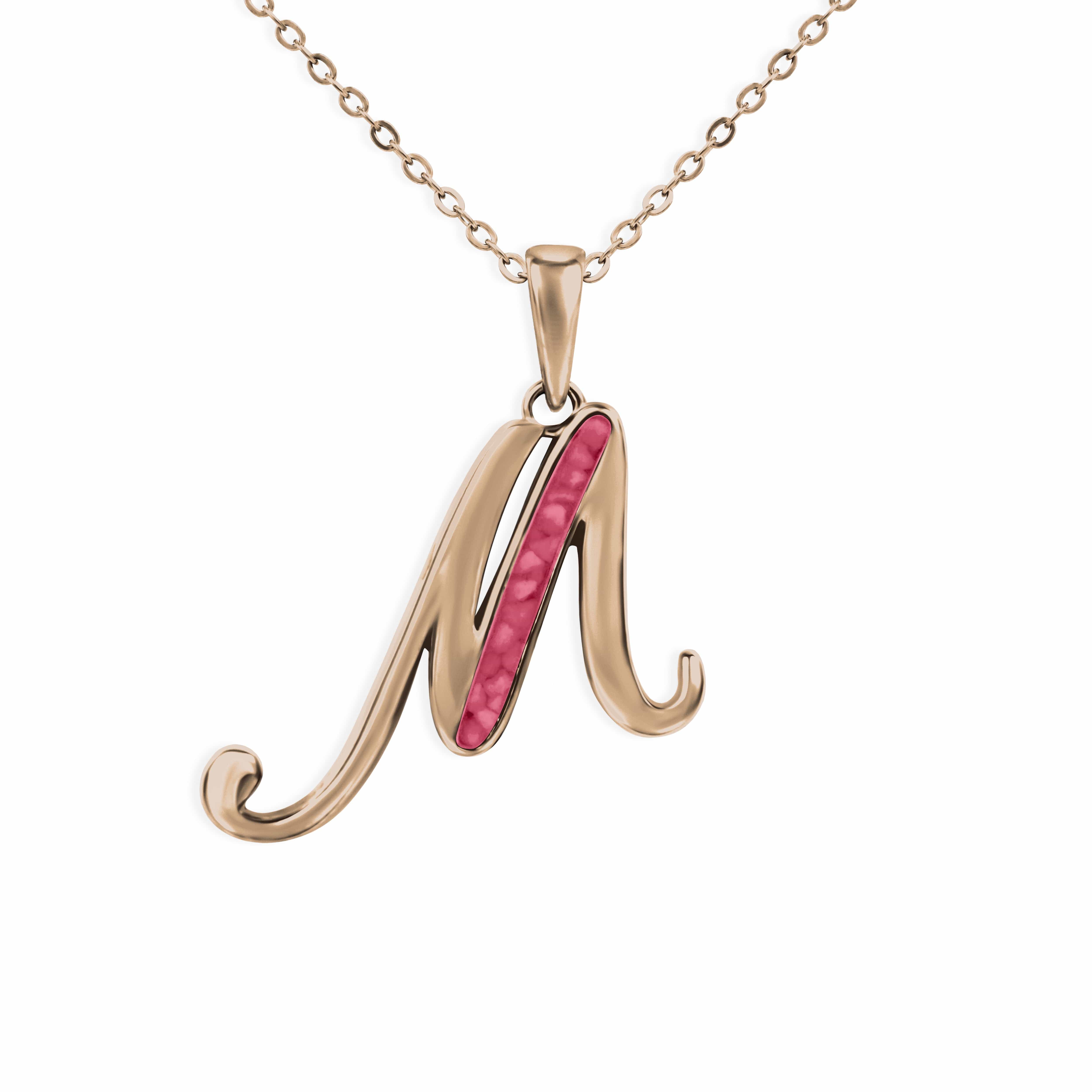 EverWith Alphabet Memorial Ashes Pendant - Letter M 9k Rose Gold Red