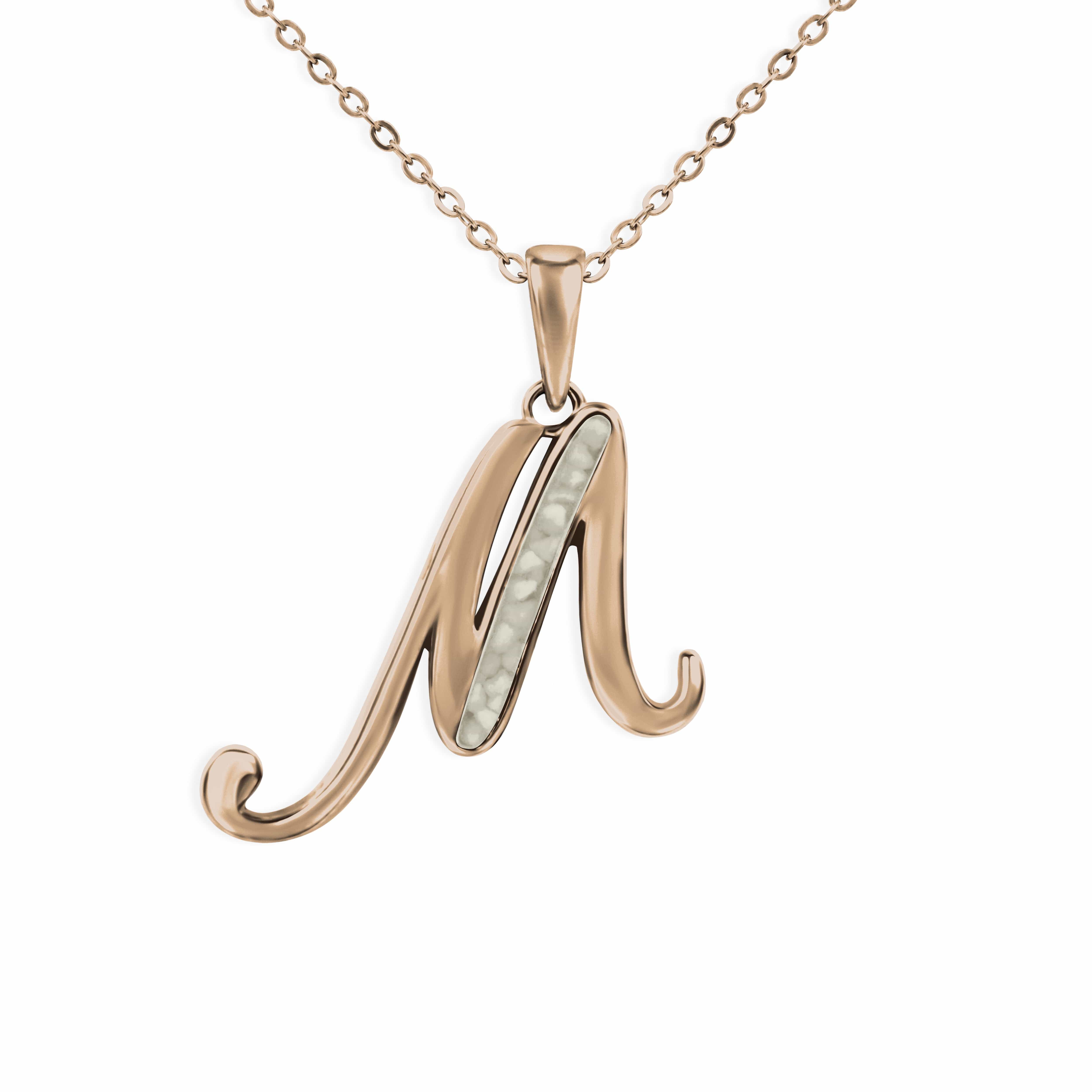 EverWith Alphabet Memorial Ashes Pendant - Letter M 9k Rose Gold Transparent