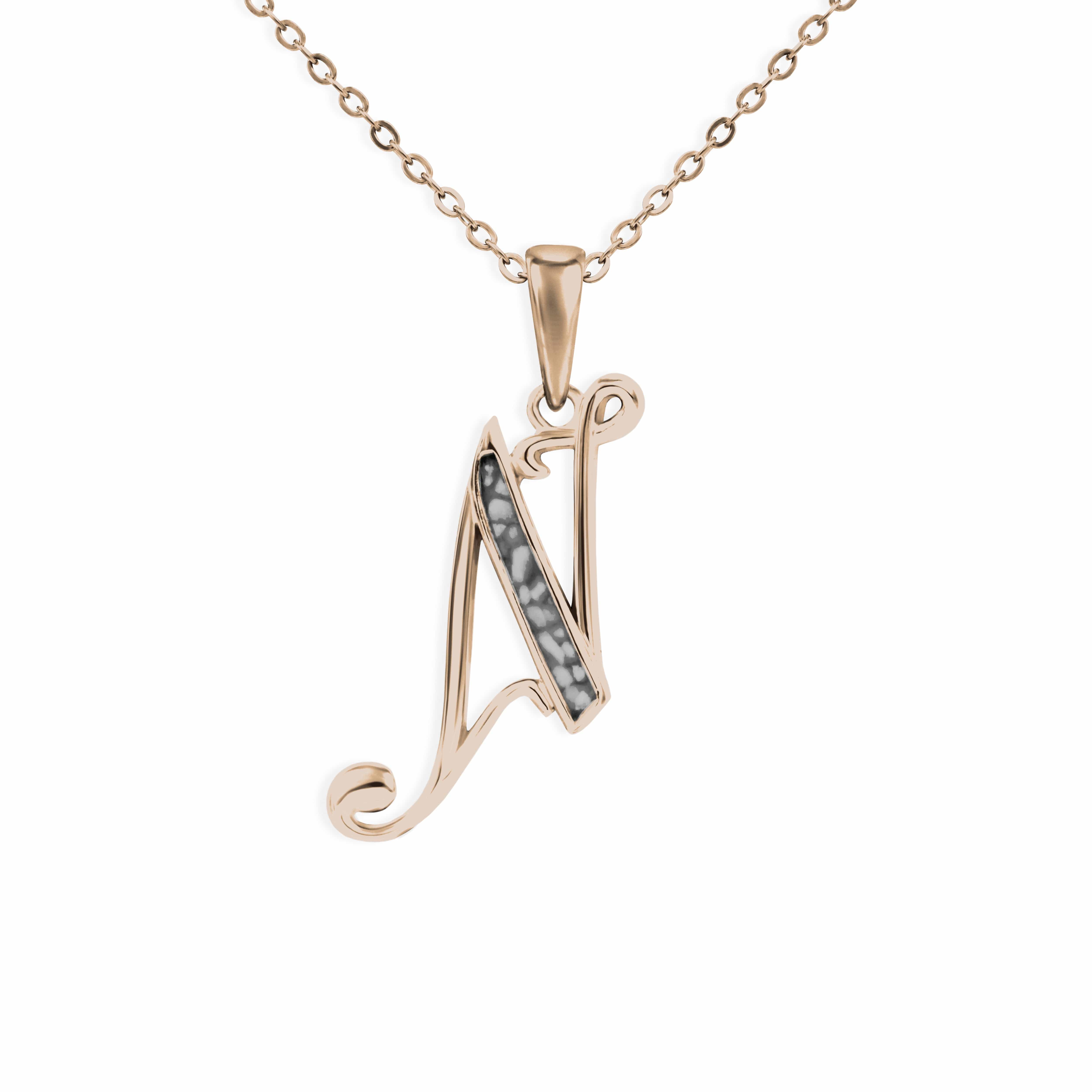 EverWith Alphabet Memorial Ashes Pendant - Letter N 9k Rose Gold Black