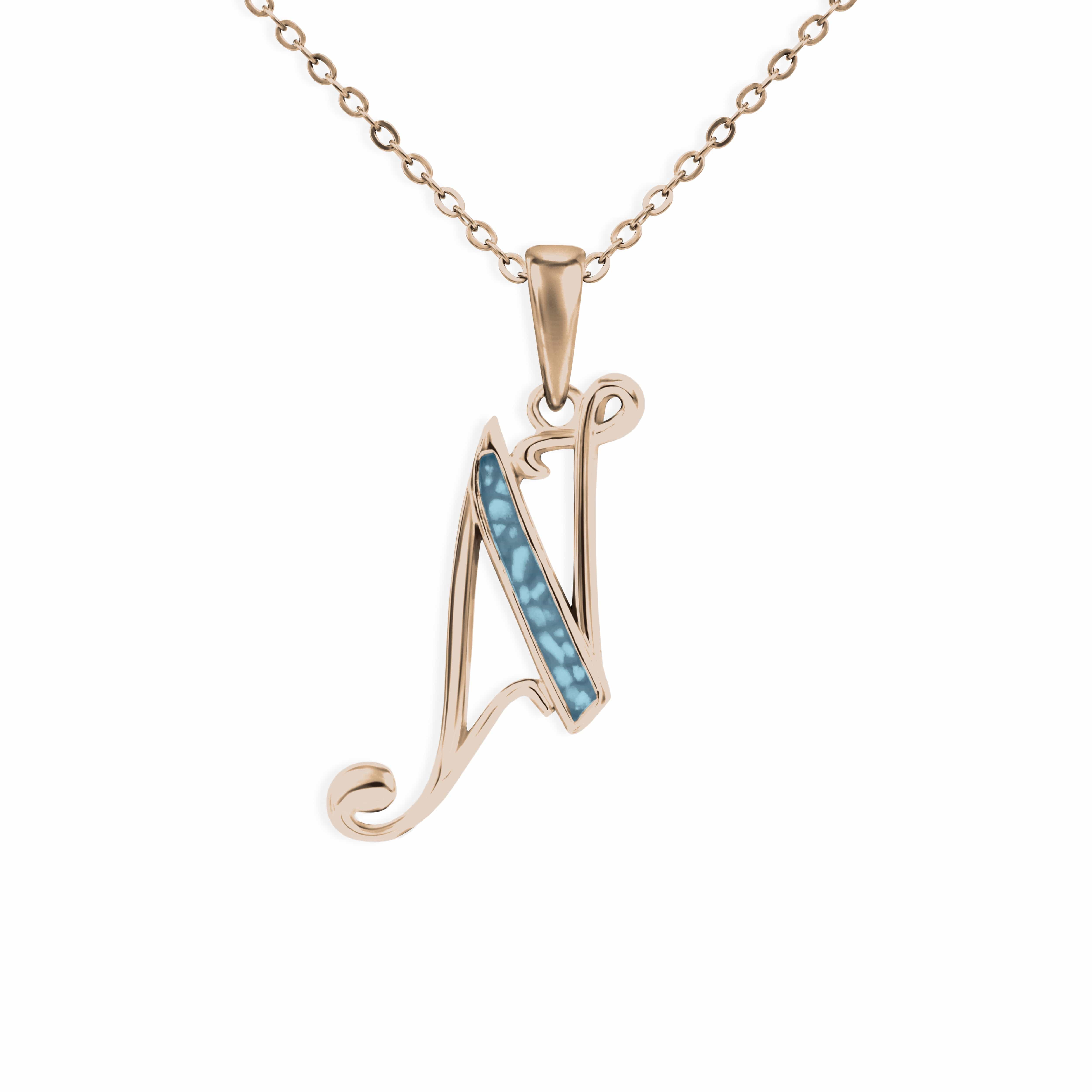 EverWith Alphabet Memorial Ashes Pendant - Letter N 9k Rose Gold Blue