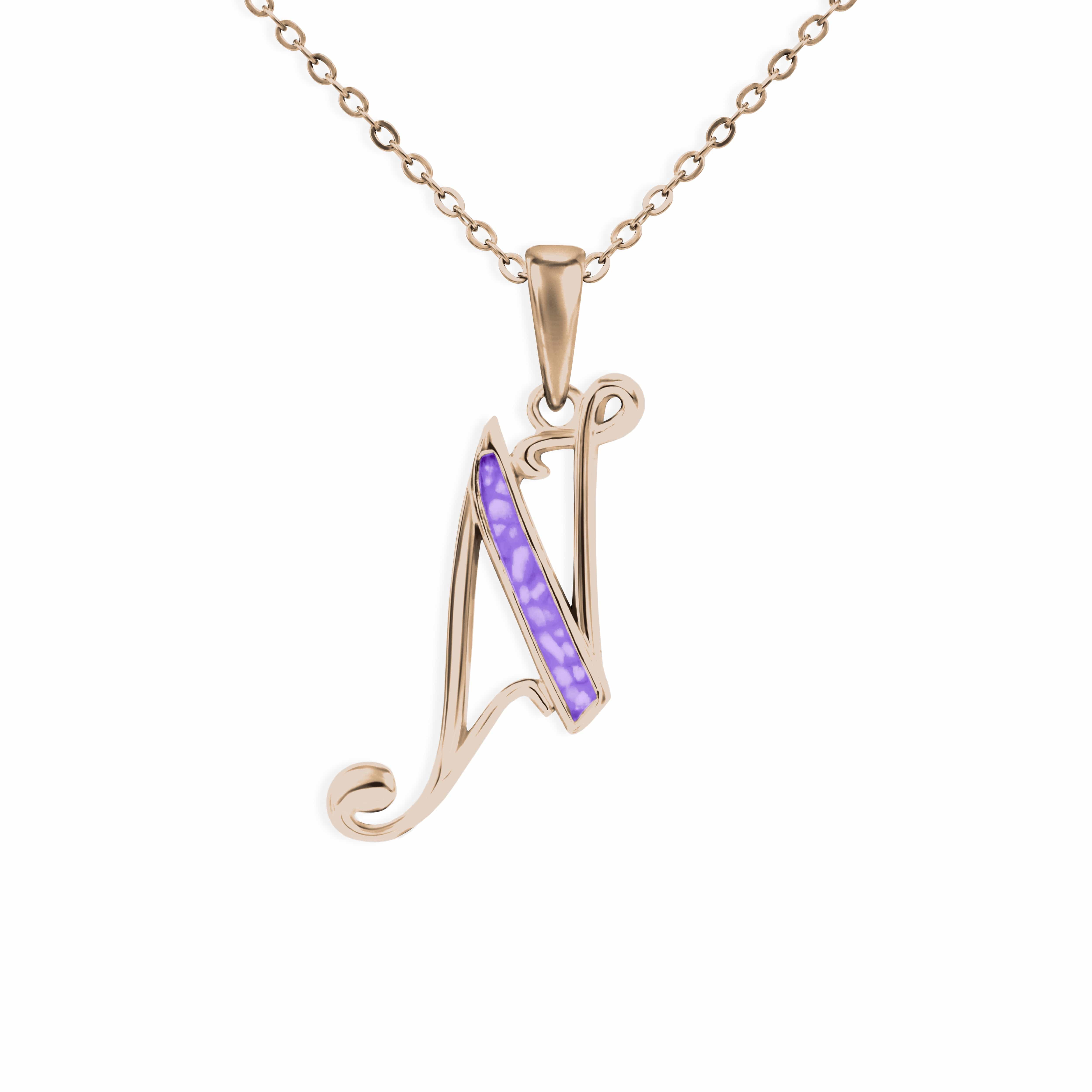 EverWith Alphabet Memorial Ashes Pendant - Letter N 9k Rose Gold Purple