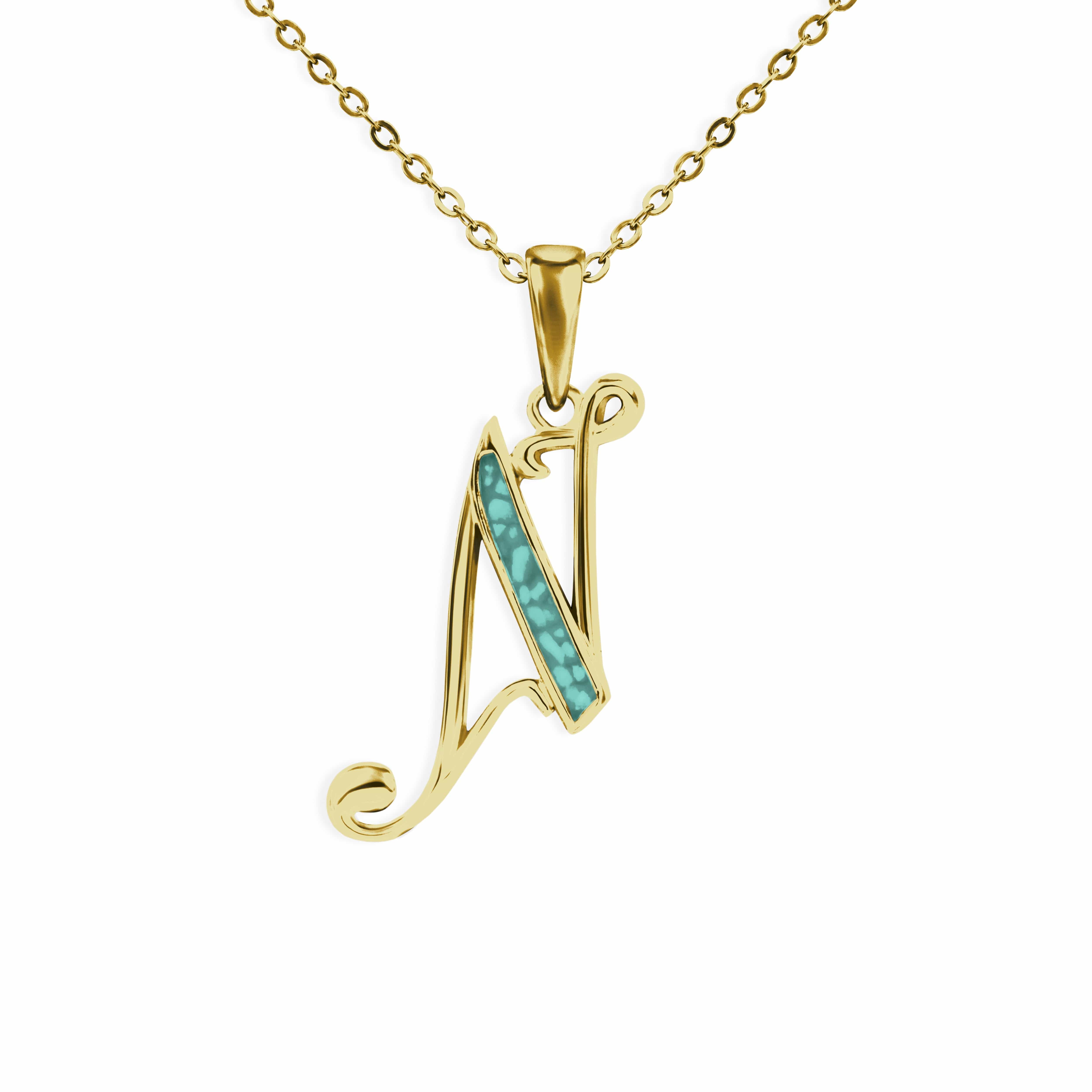 EverWith Alphabet Memorial Ashes Pendant - Letter N 9k Yellow Gold Aqua