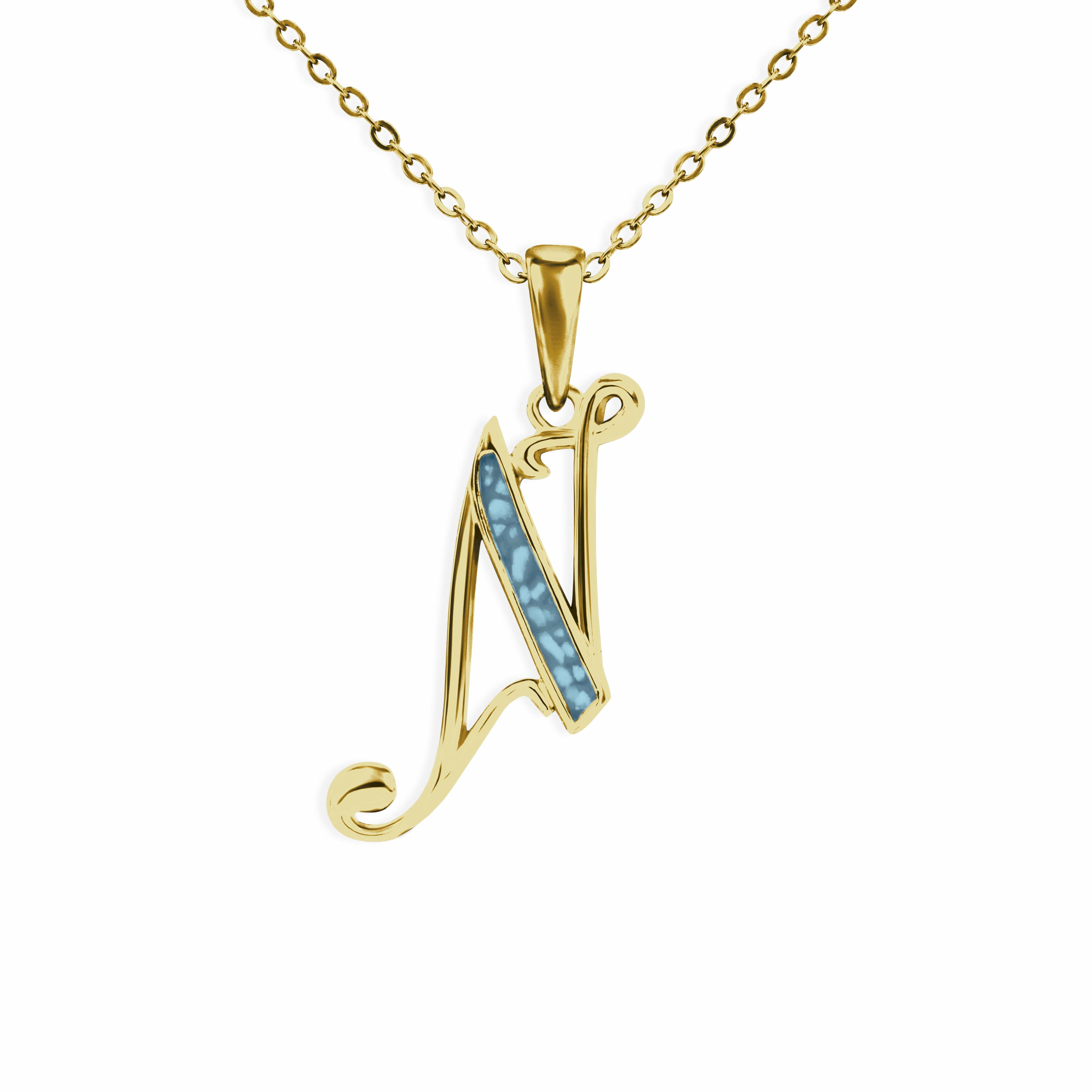 EverWith Alphabet Memorial Ashes Pendant - Letter N 9k Yellow Gold Blue