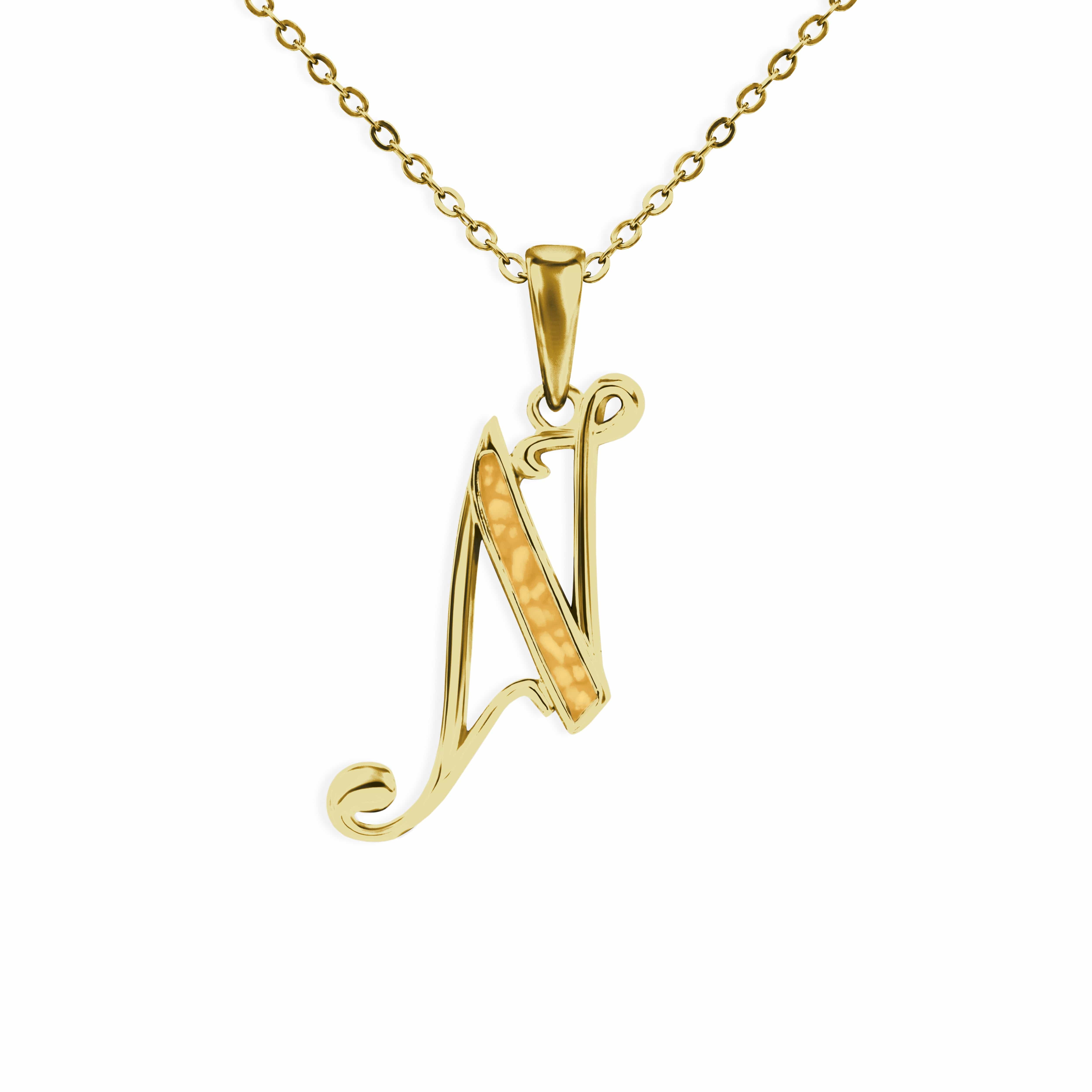 EverWith Alphabet Memorial Ashes Pendant - Letter N 9k Yellow Gold Orange