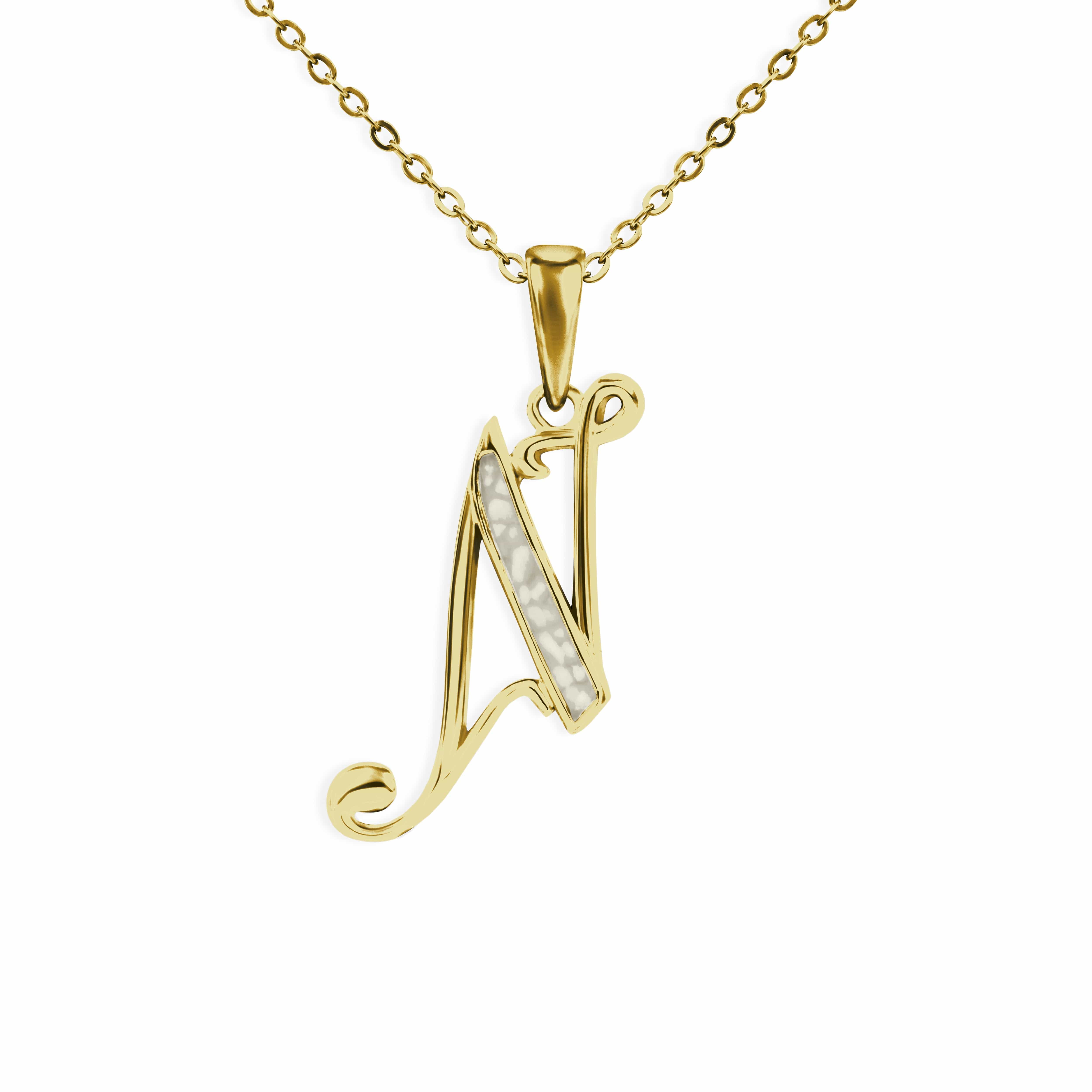 EverWith Alphabet Memorial Ashes Pendant - Letter N 9k Yellow Gold Transparent