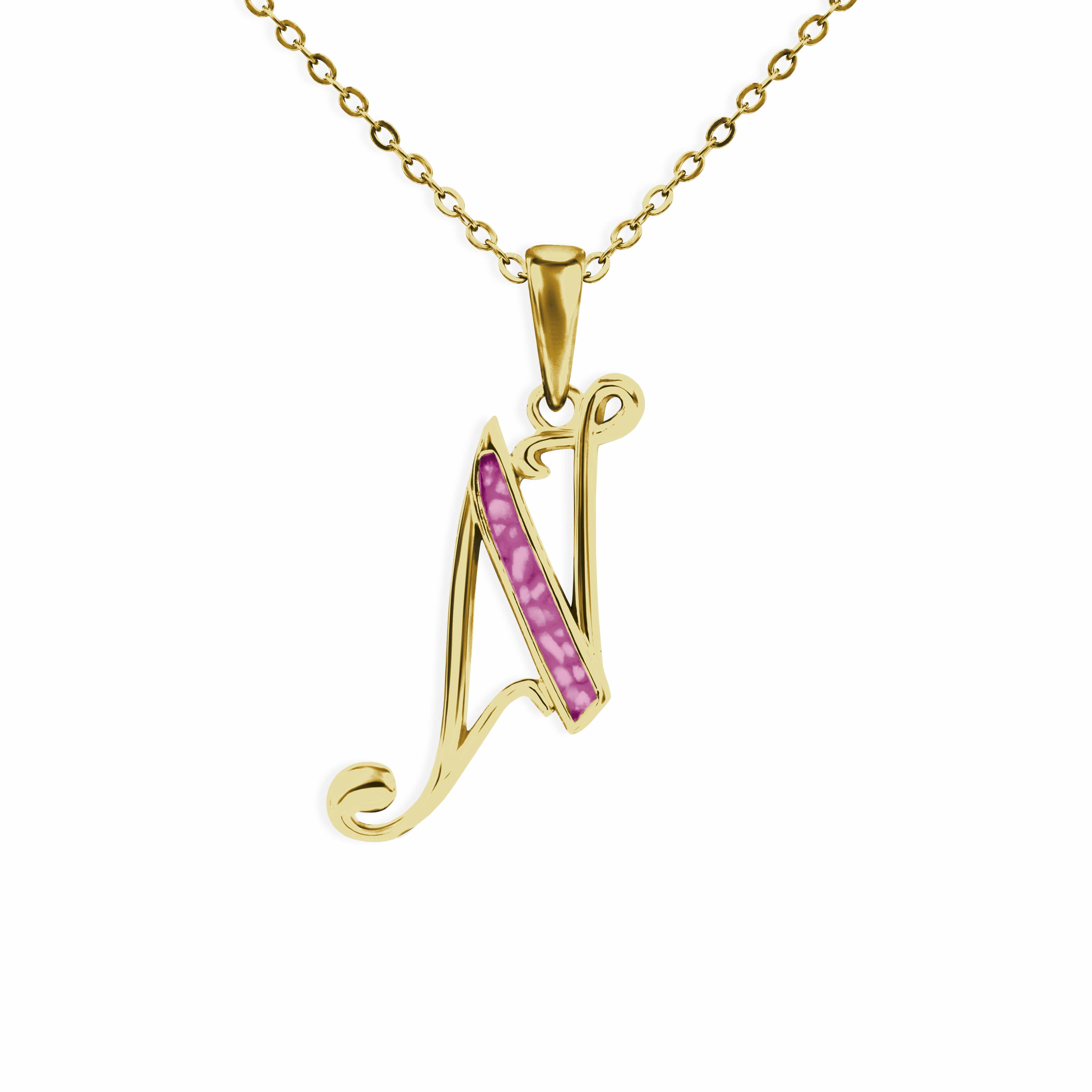 EverWith Alphabet Memorial Ashes Pendant - Letter N 9k Yellow Gold Violet
