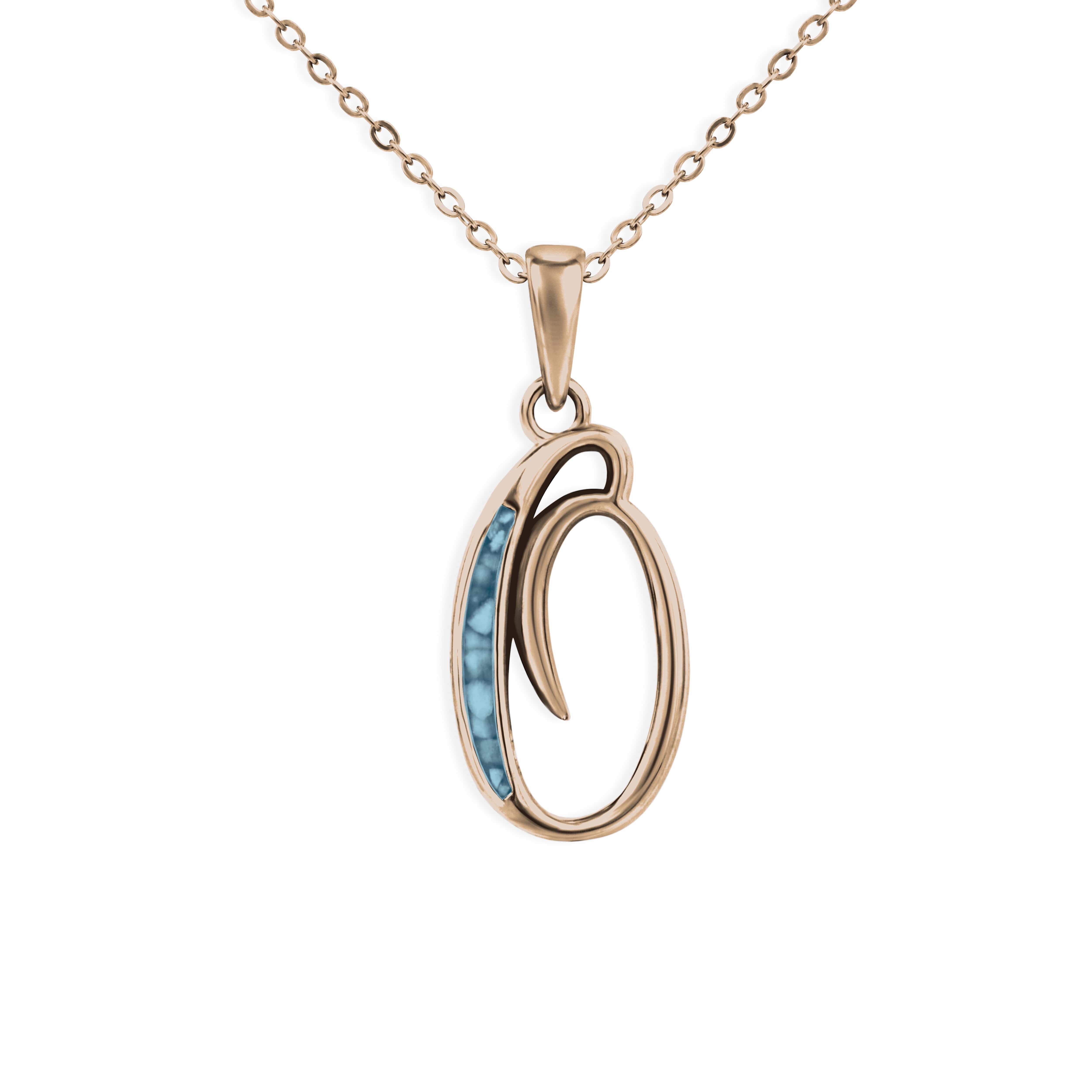 EverWith Alphabet Memorial Ashes Pendant - Letter O 9k Rose Gold Blue