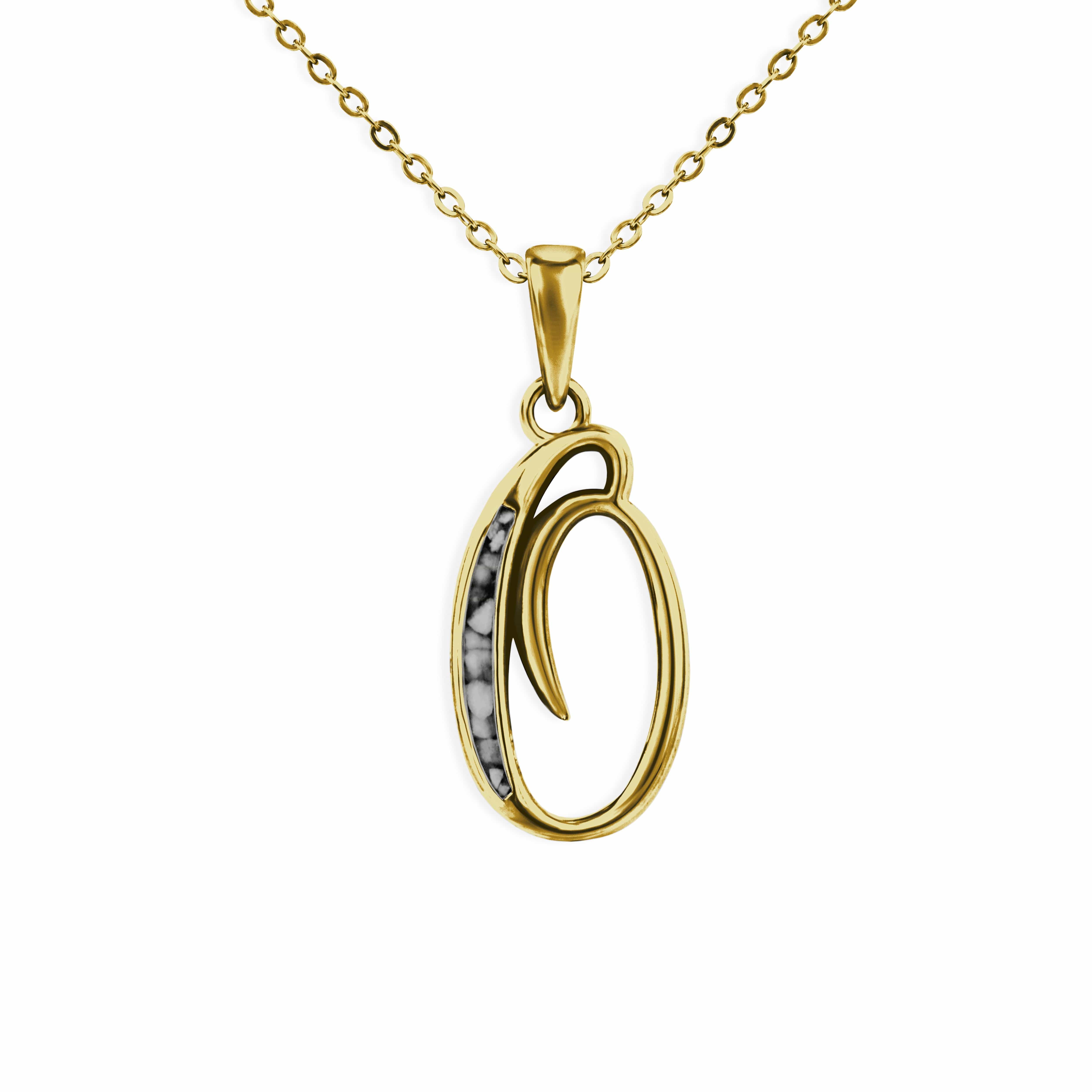 EverWith Alphabet Memorial Ashes Pendant - Letter O 9k Yellow Gold Black