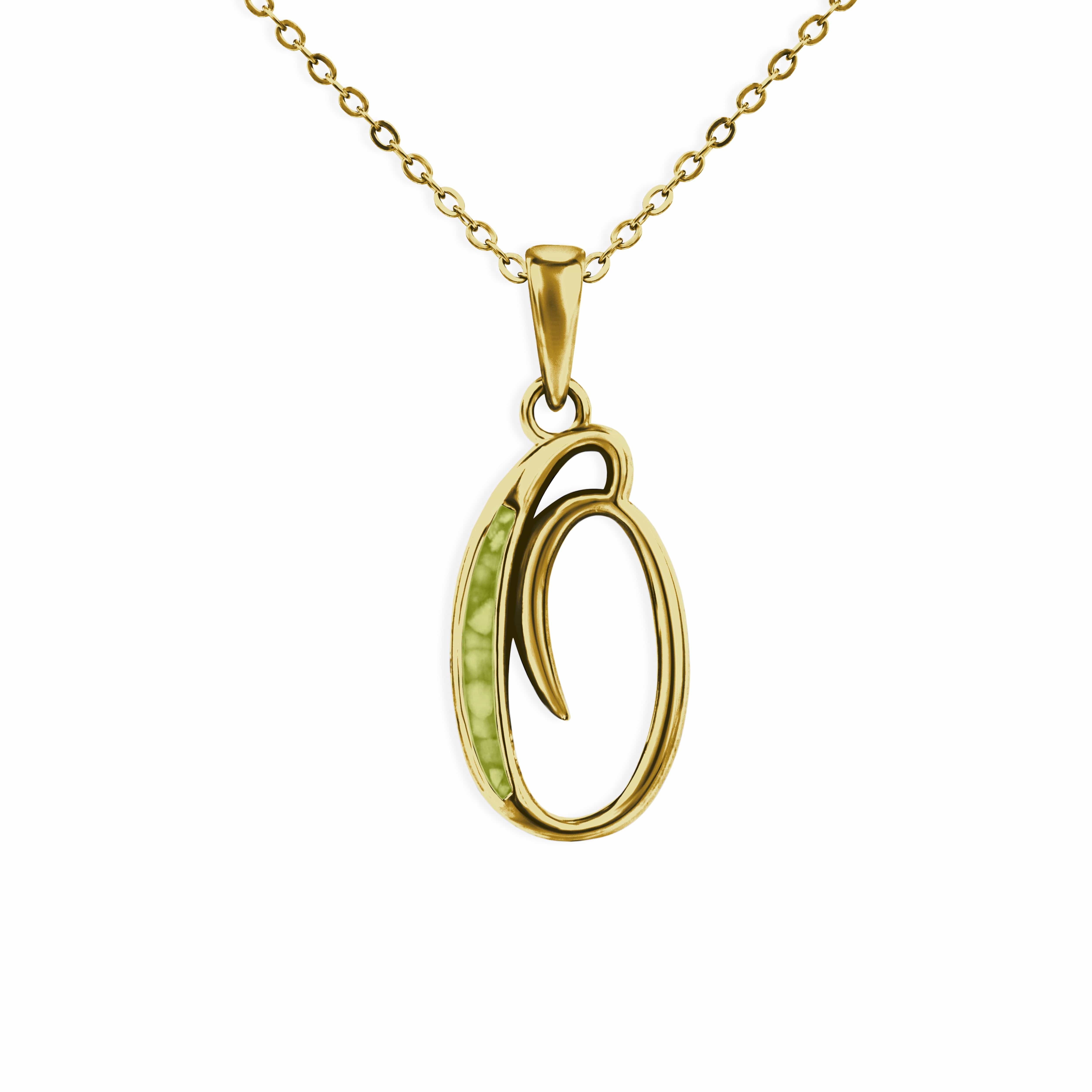 EverWith Alphabet Memorial Ashes Pendant - Letter O 9k Yellow Gold Green