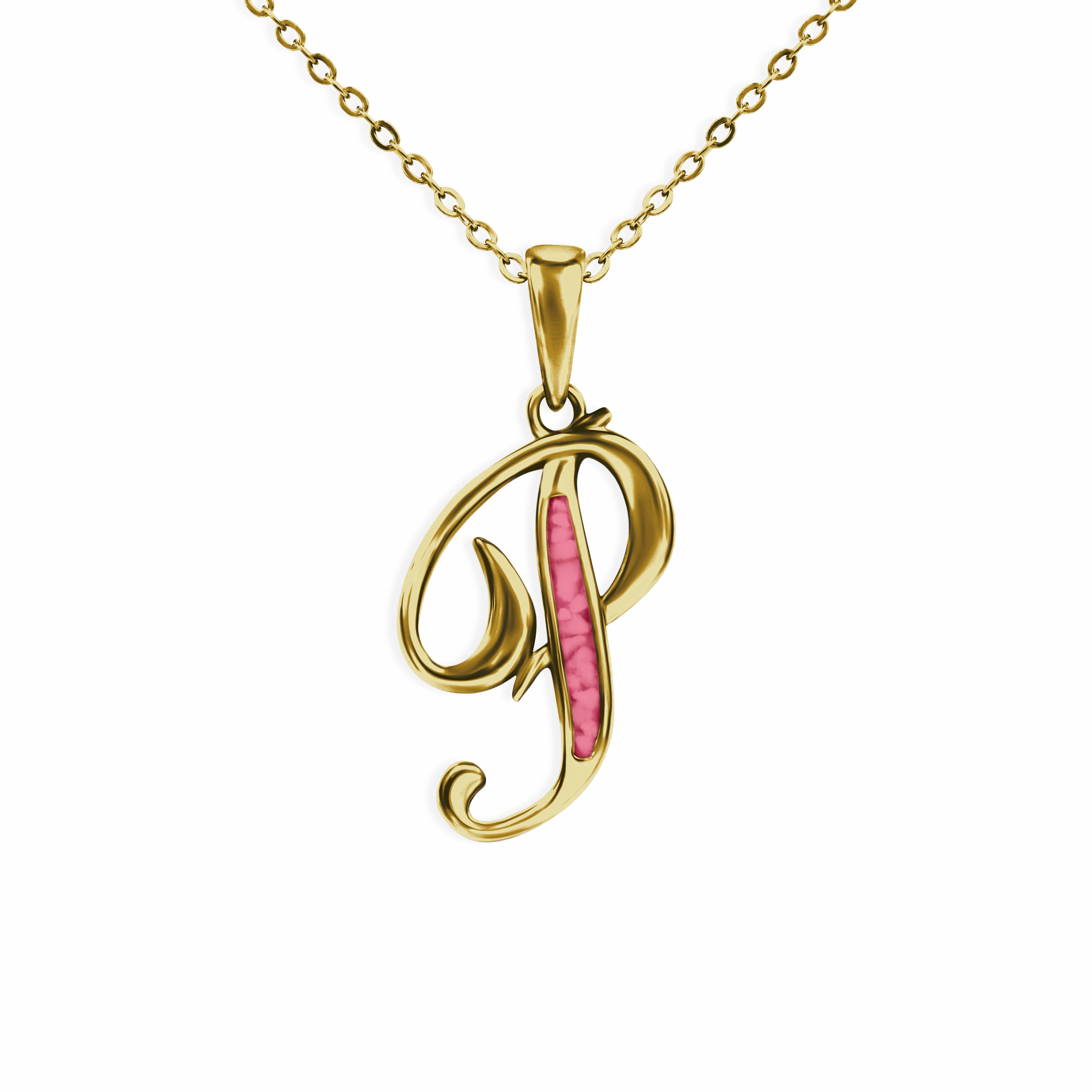 EverWith Alphabet Memorial Ashes Pendant - Letter P 9k Yellow Gold Red