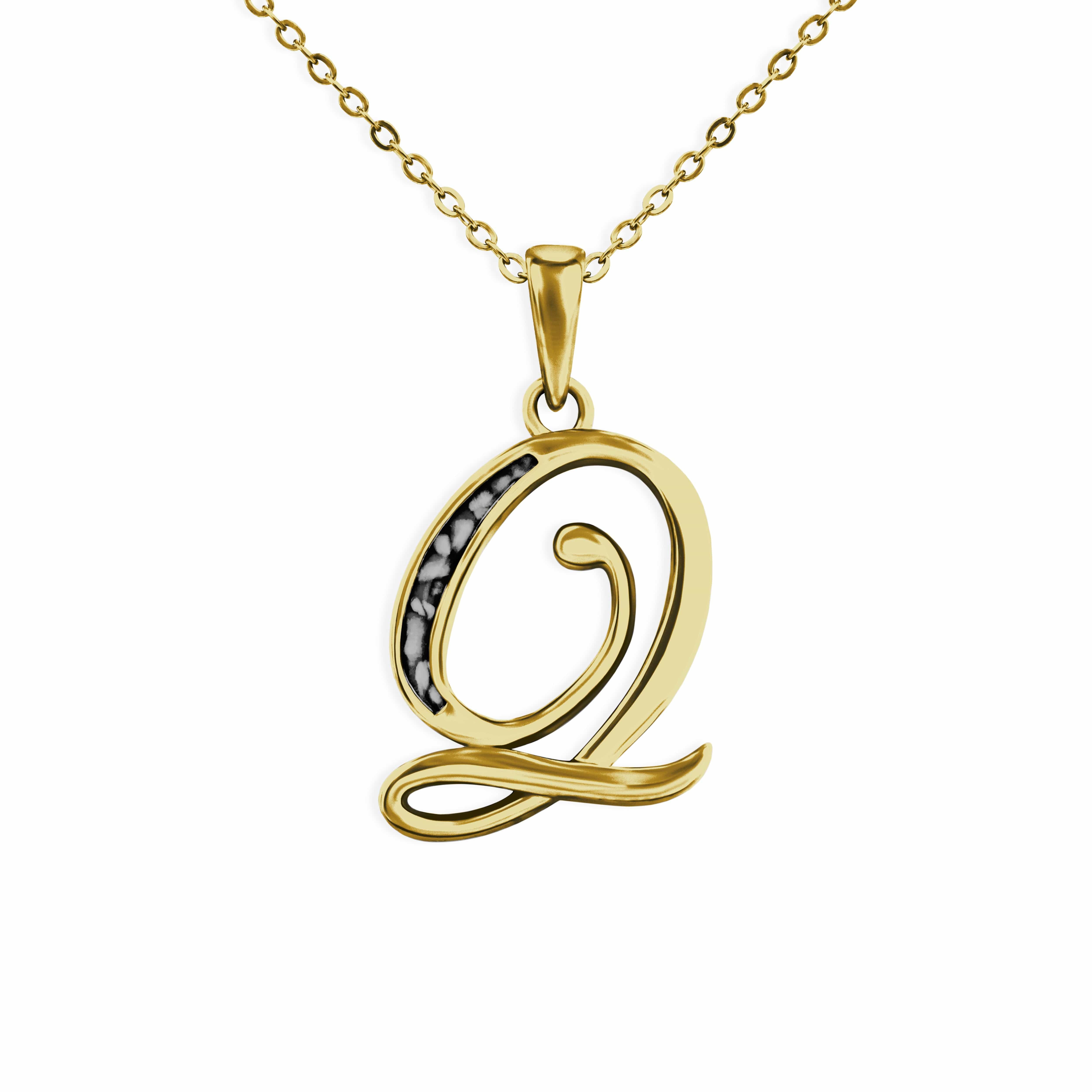 EverWith Alphabet Memorial Ashes Pendant - Letter Q 9k Yellow Gold Black