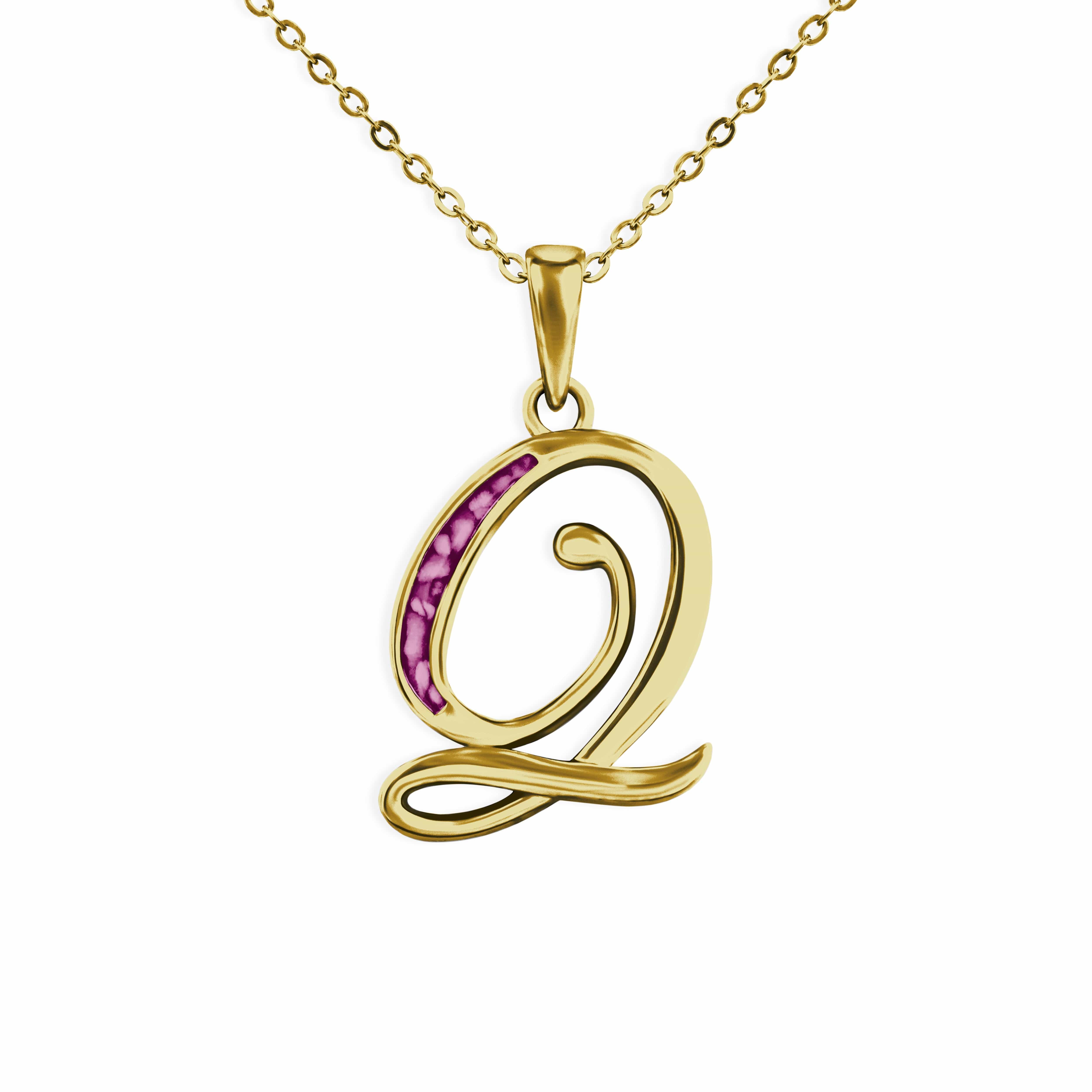 EverWith Alphabet Memorial Ashes Pendant - Letter Q 9k Yellow Gold Violet