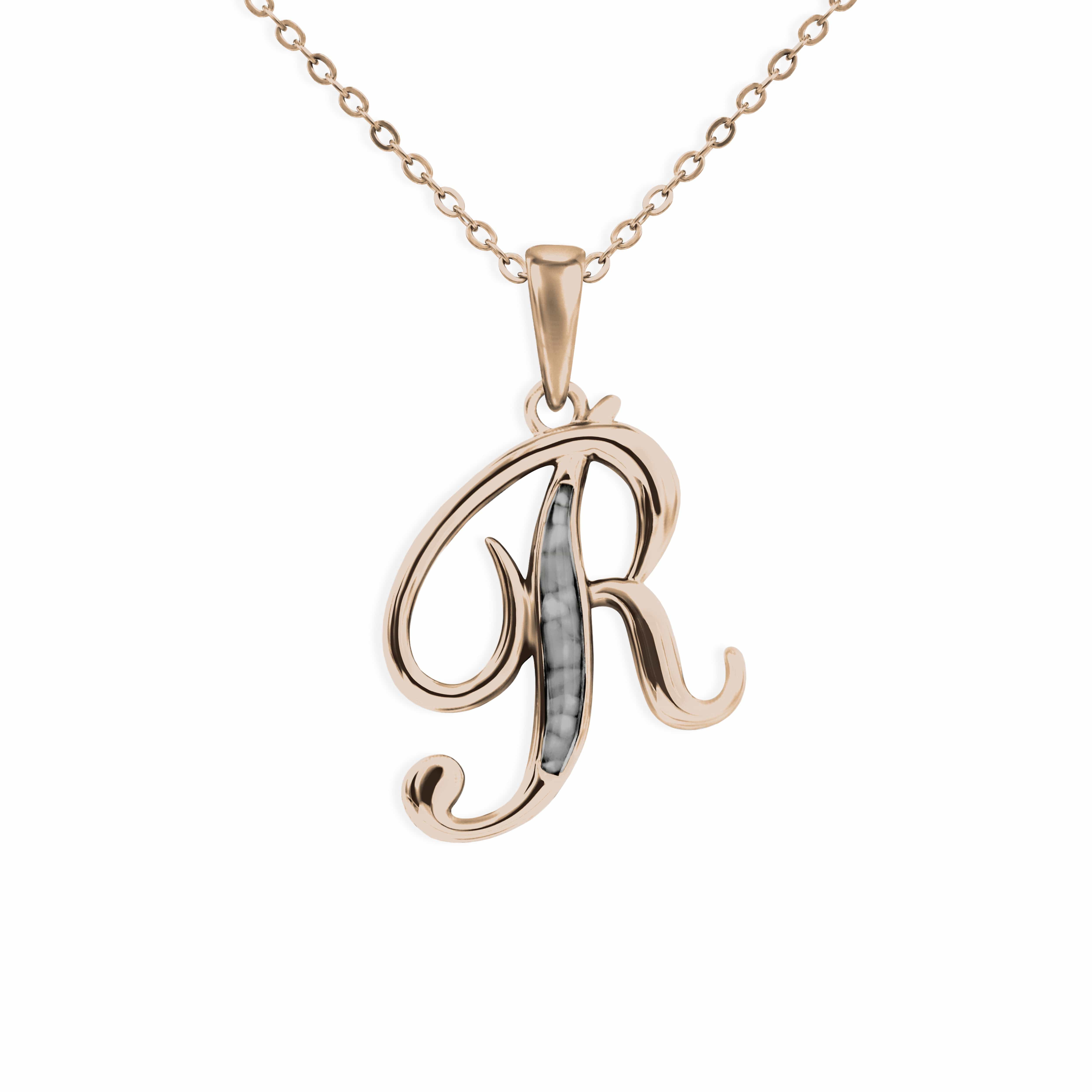 EverWith Alphabet Memorial Ashes Pendant - Letter R 9k Rose Gold Black