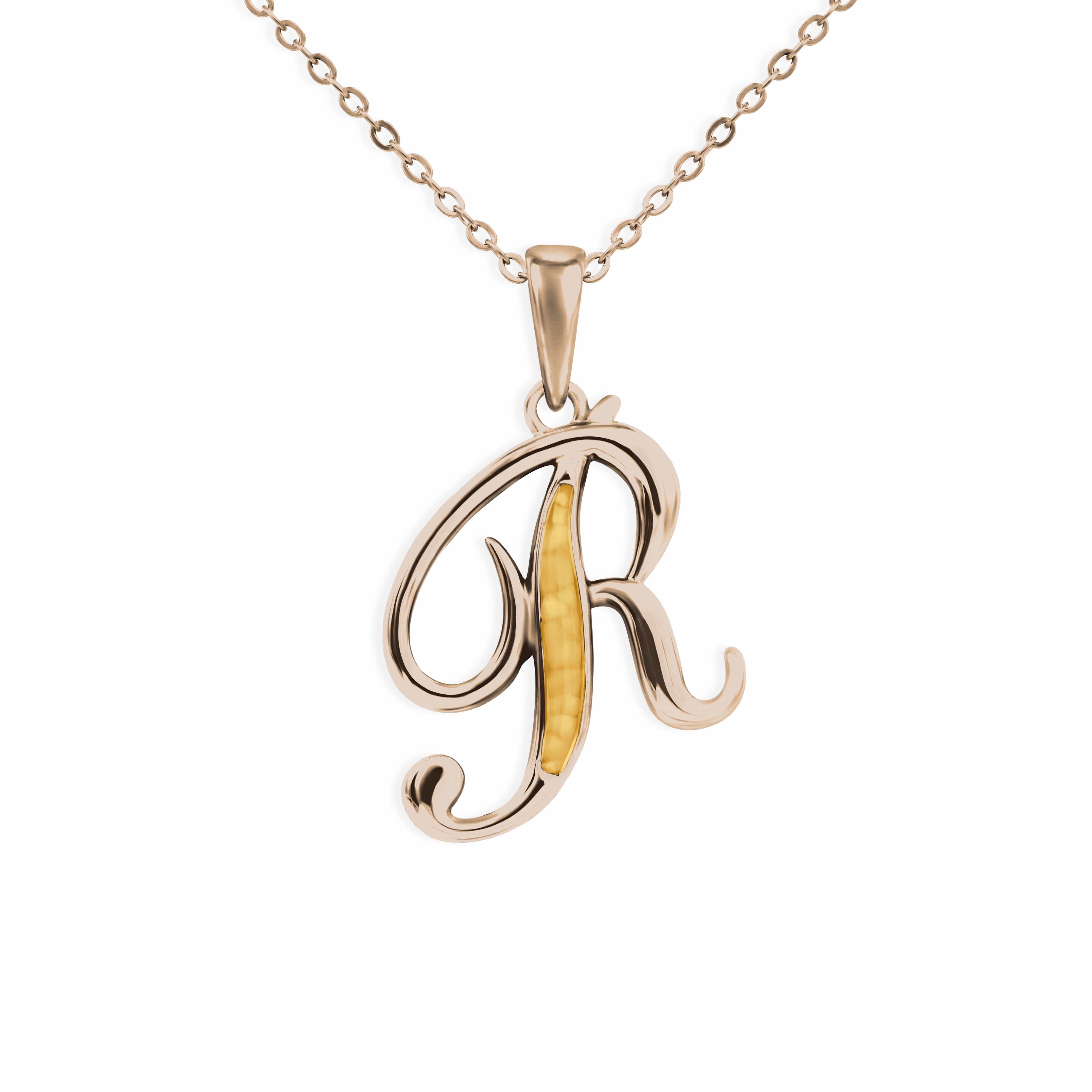 EverWith Alphabet Memorial Ashes Pendant - Letter R 9k Rose Gold Orange