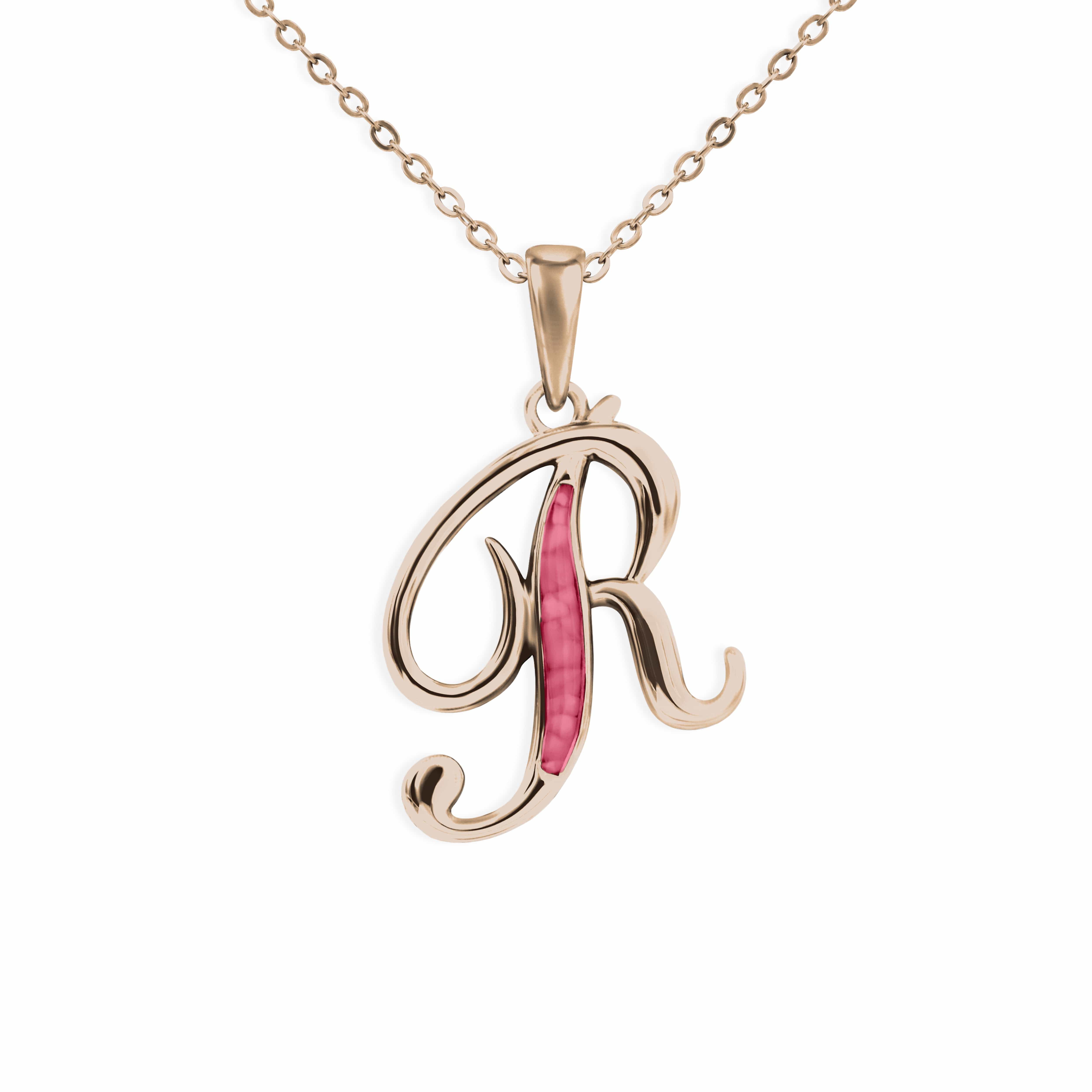 EverWith Alphabet Memorial Ashes Pendant - Letter R 9k Rose Gold Red