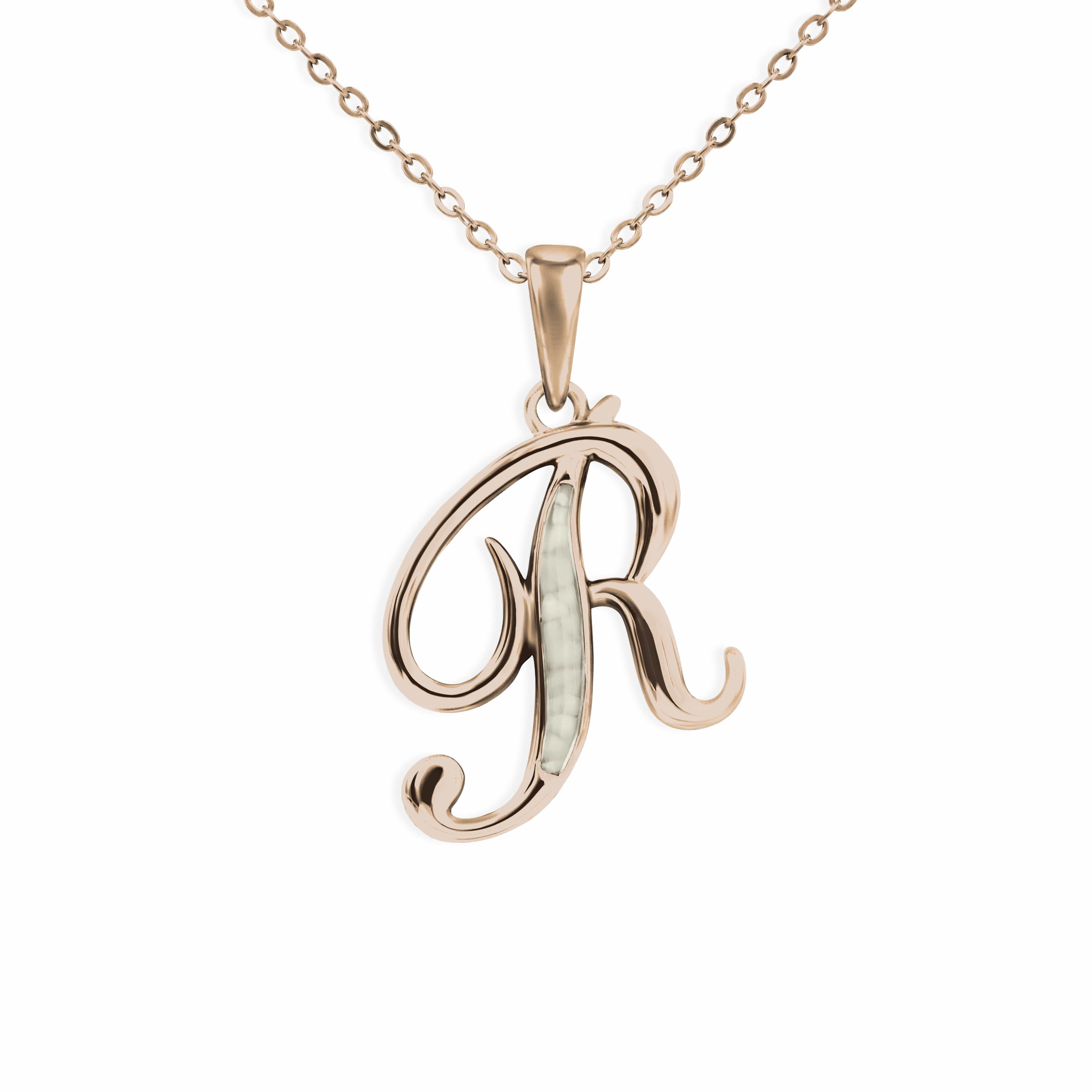 EverWith Alphabet Memorial Ashes Pendant - Letter R 9k Rose Gold Transparent