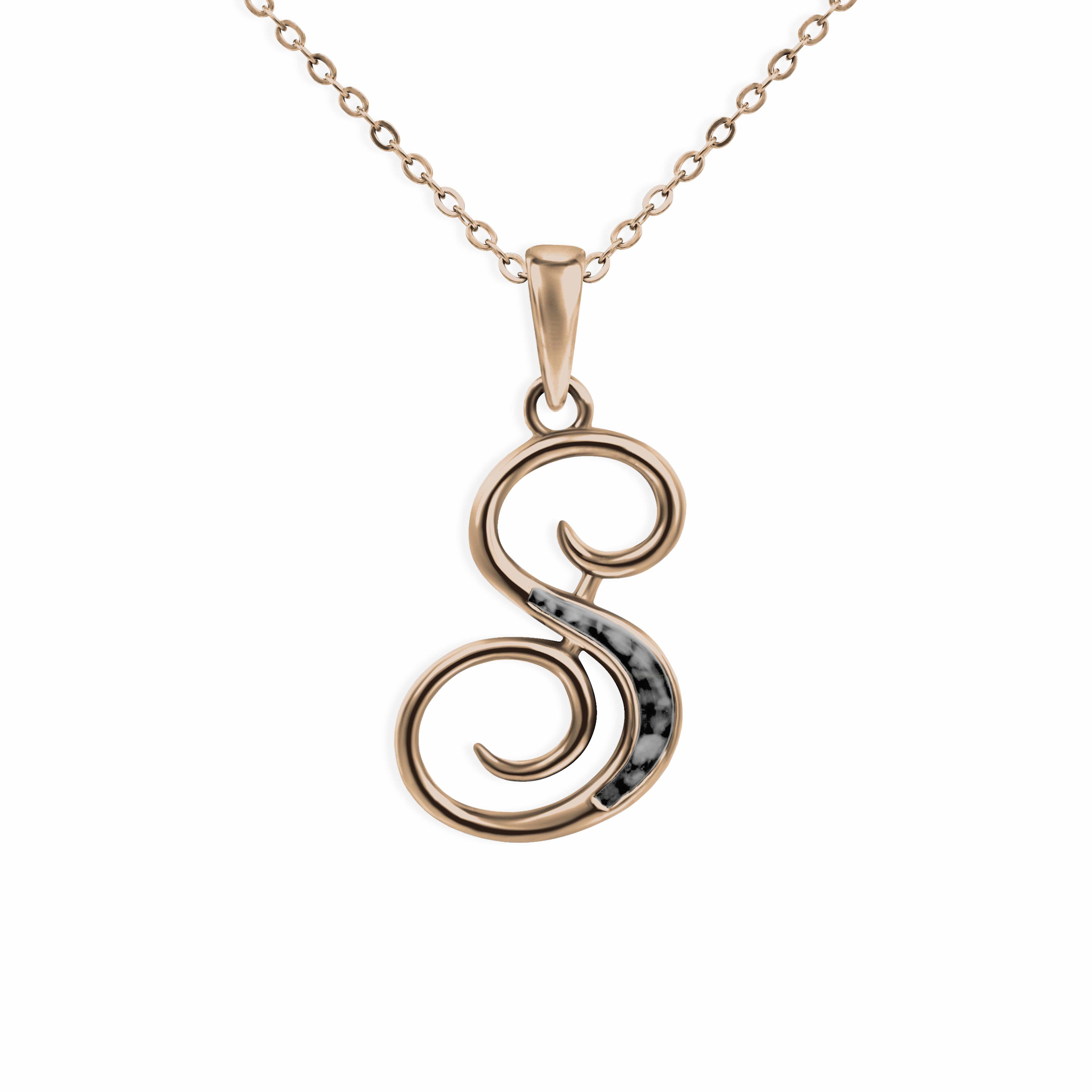 EverWith Alphabet Memorial Ashes Pendant - Letter S 9k Rose Gold Black