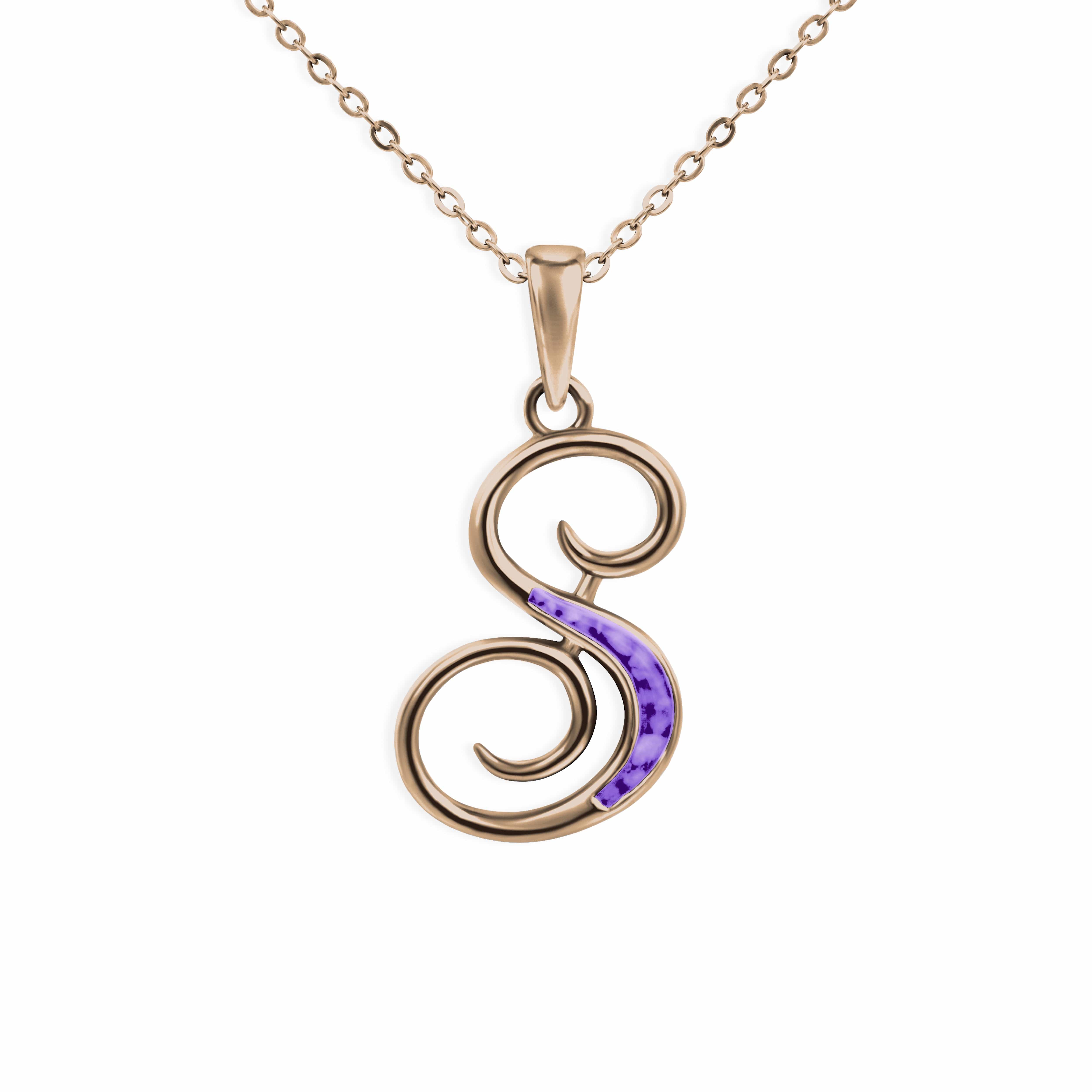 EverWith Alphabet Memorial Ashes Pendant - Letter S 9k Rose Gold Purple