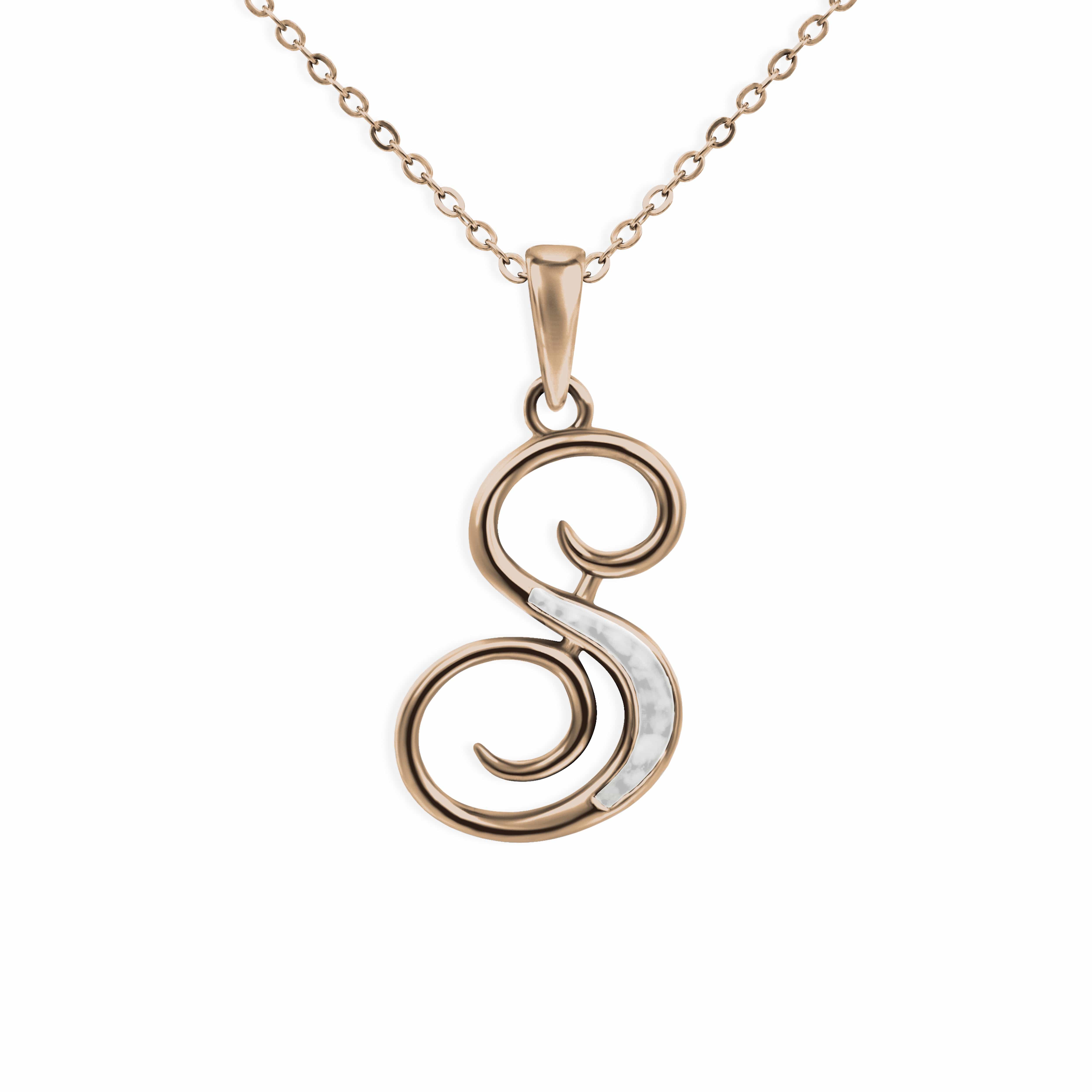 EverWith Alphabet Memorial Ashes Pendant - Letter S 9k Rose Gold White