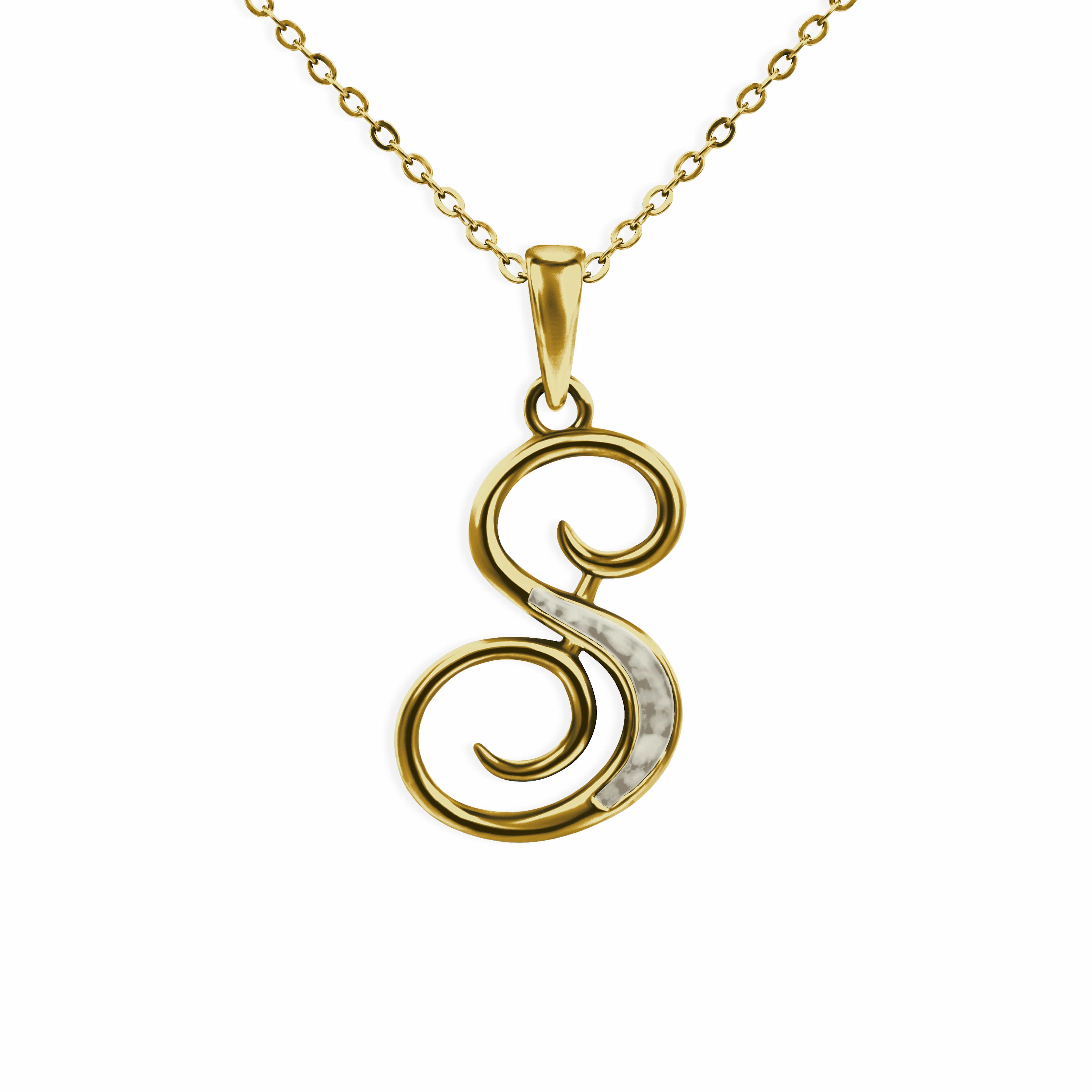 EverWith Alphabet Memorial Ashes Pendant - Letter S 9k Yellow Gold Transparent