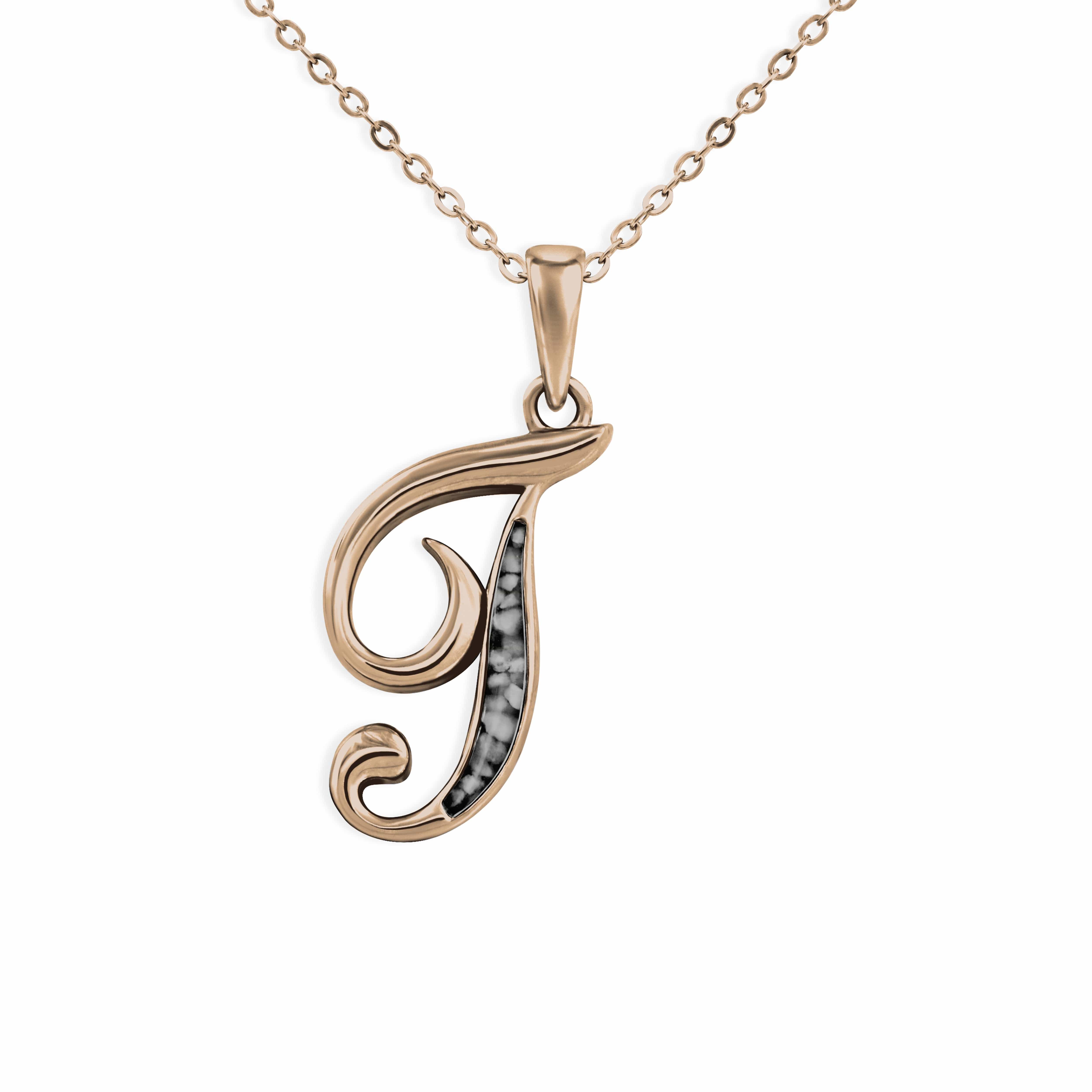 EverWith Alphabet Memorial Ashes Pendant - Letter T 9k Rose Gold Black