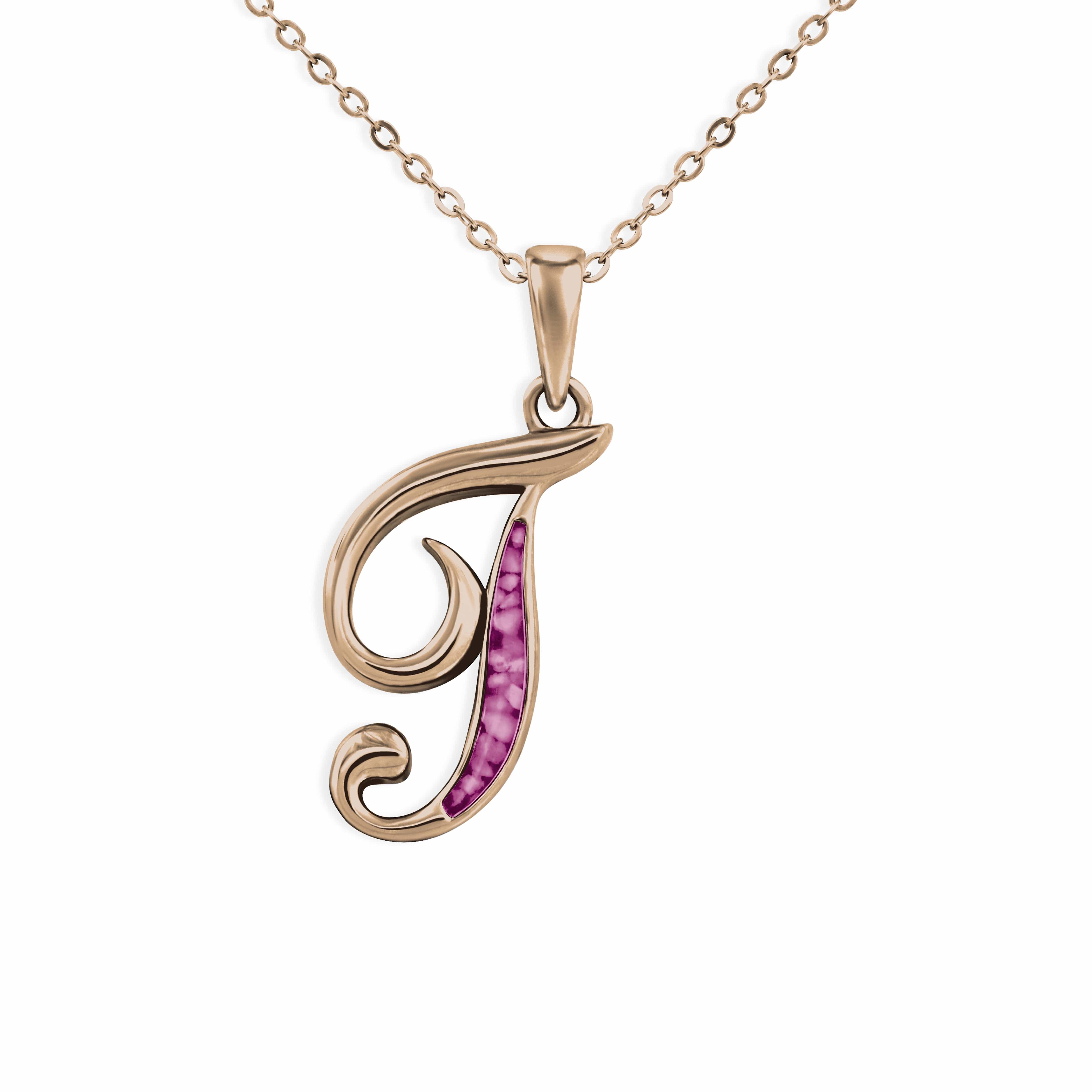 EverWith Alphabet Memorial Ashes Pendant - Letter T 9k Rose Gold Violet