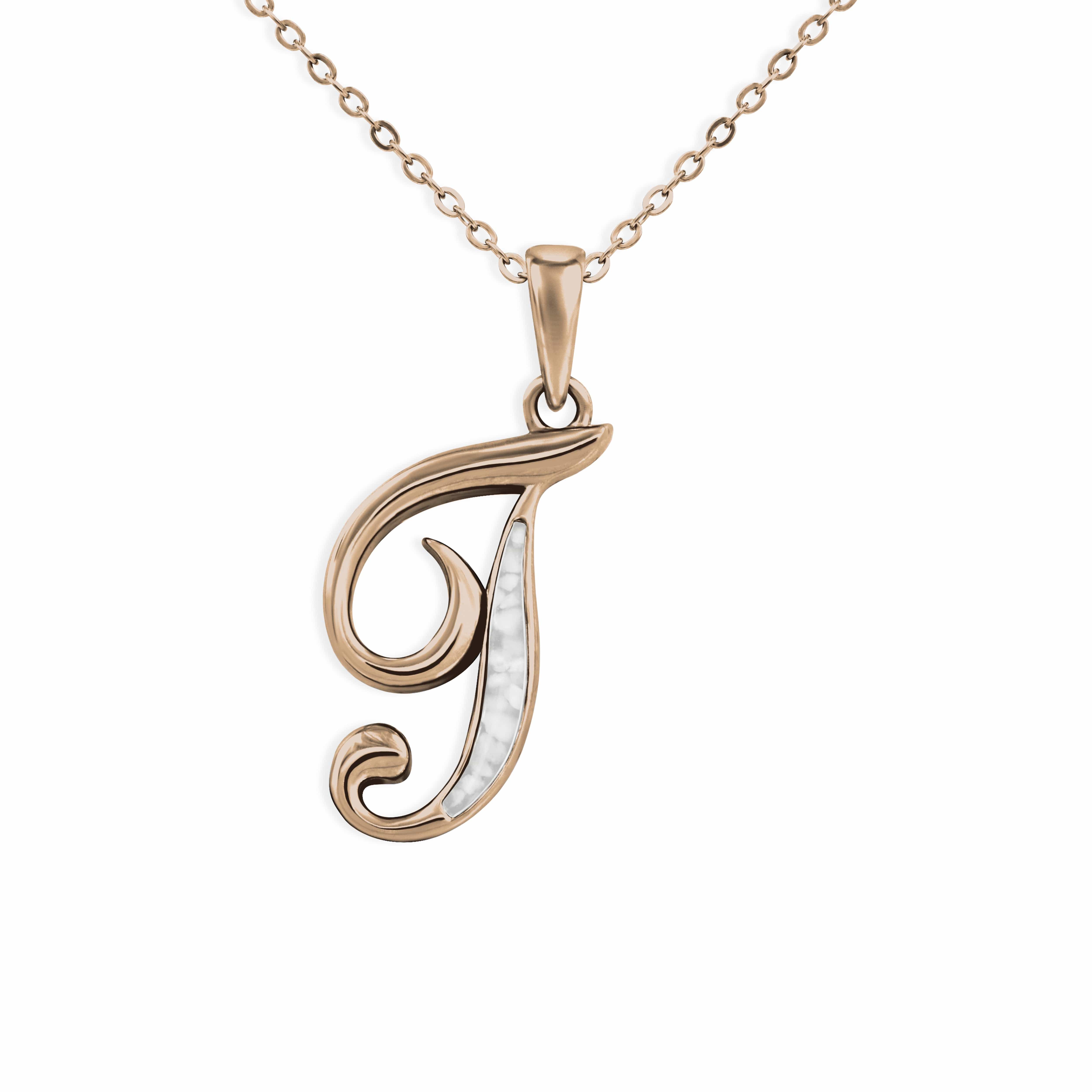 EverWith Alphabet Memorial Ashes Pendant - Letter T 9k Rose Gold White