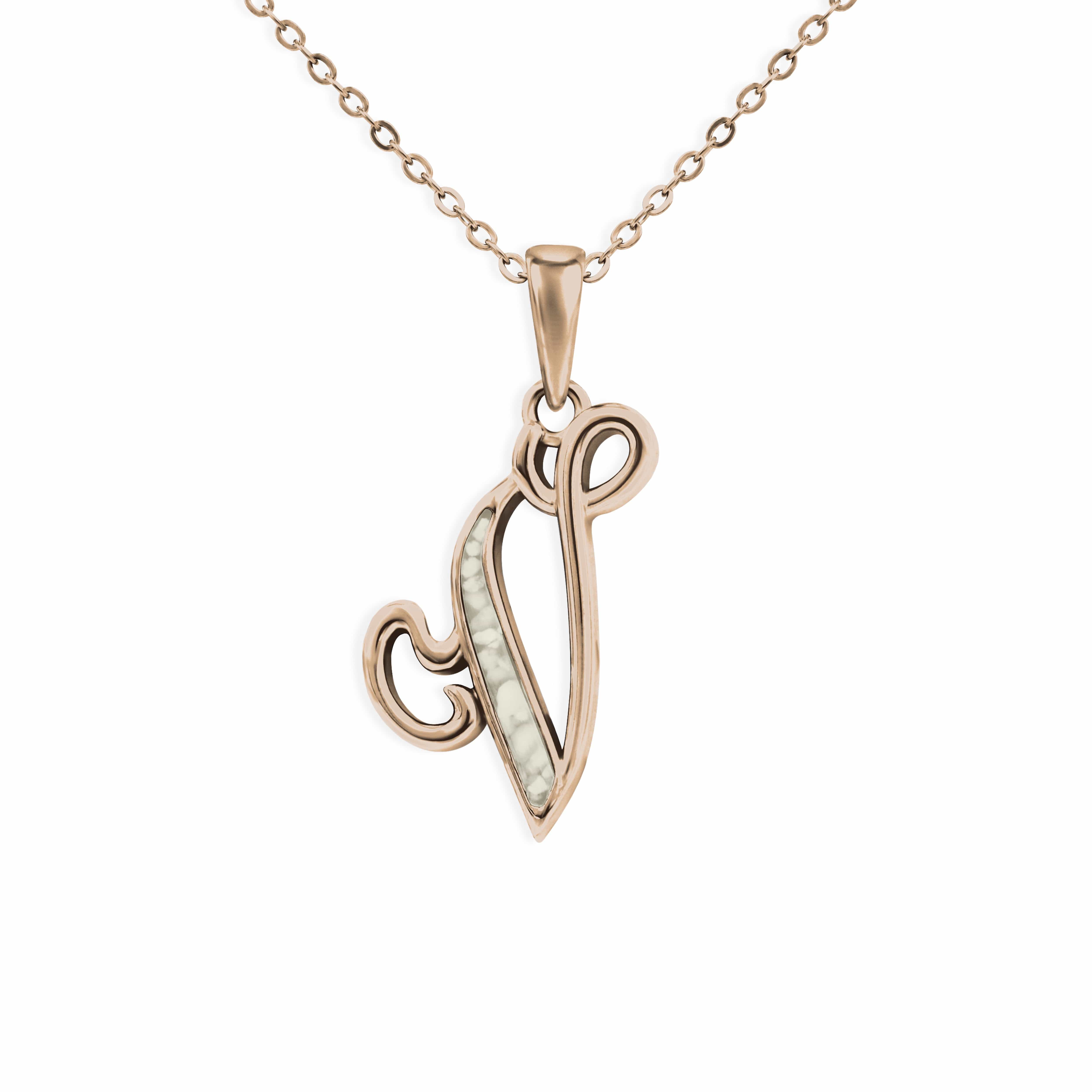 EverWith Alphabet Memorial Ashes Pendant - Letter V 9k Rose Gold Transparent