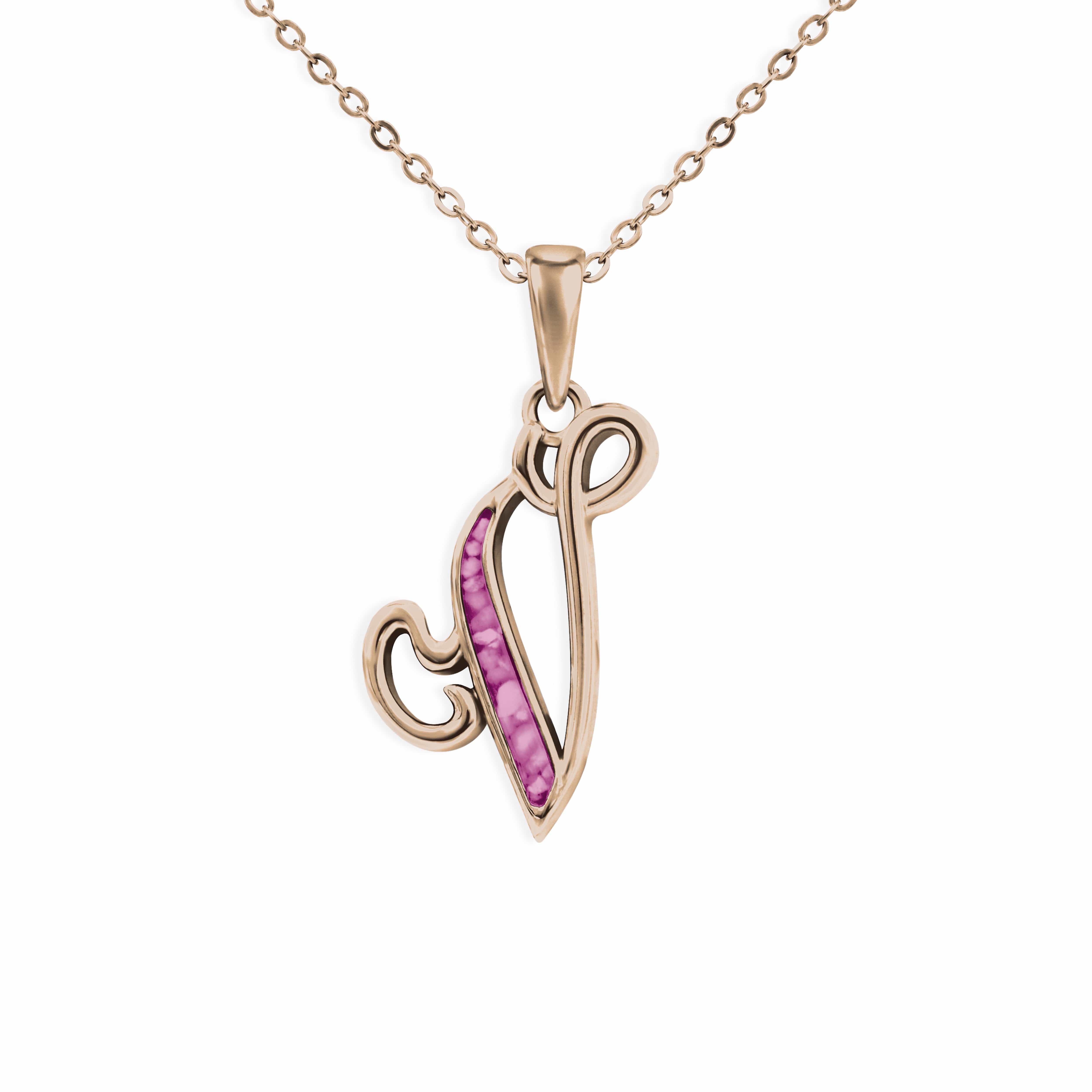 EverWith Alphabet Memorial Ashes Pendant - Letter V 9k Rose Gold Violet