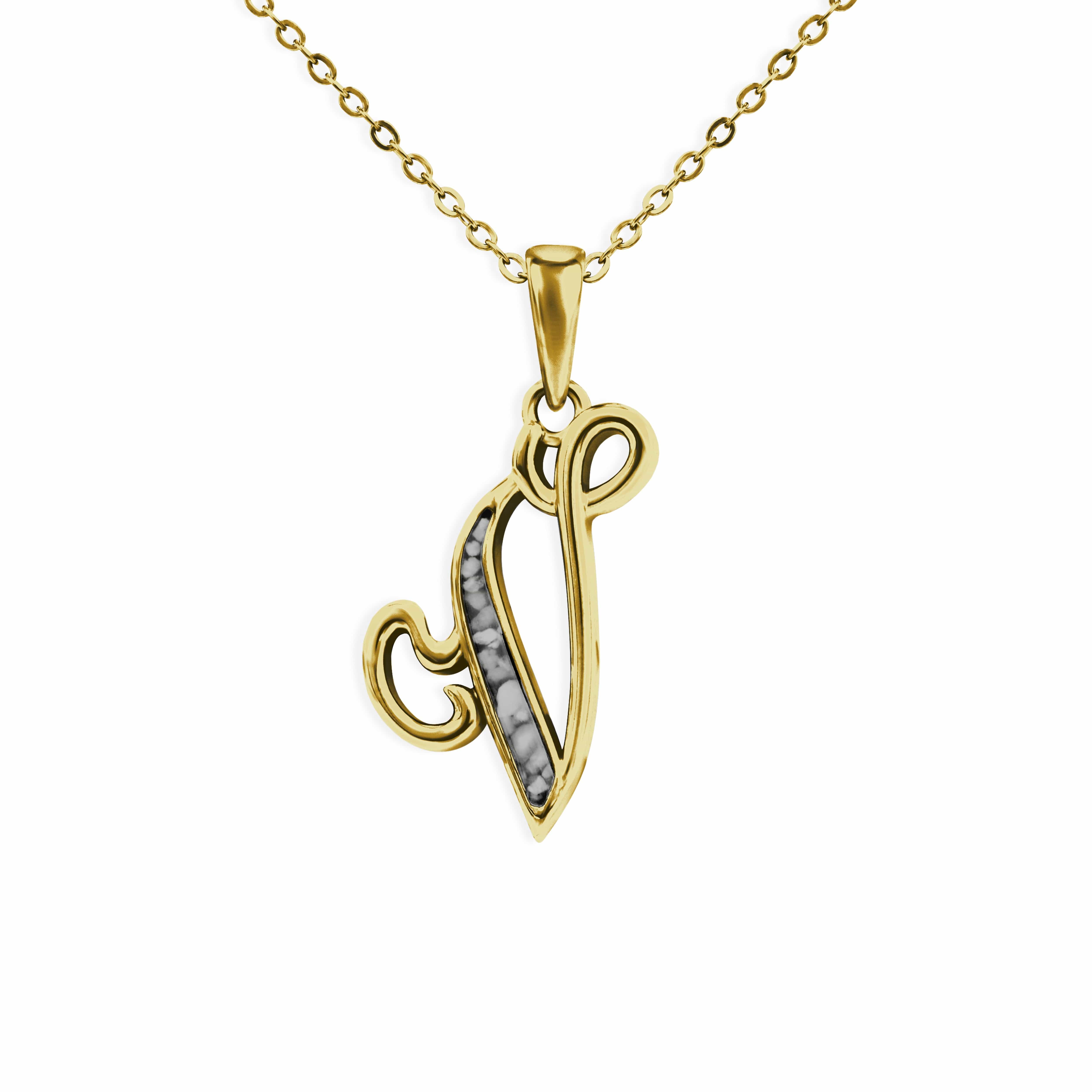 EverWith Alphabet Memorial Ashes Pendant - Letter V 9k Yellow Gold Black