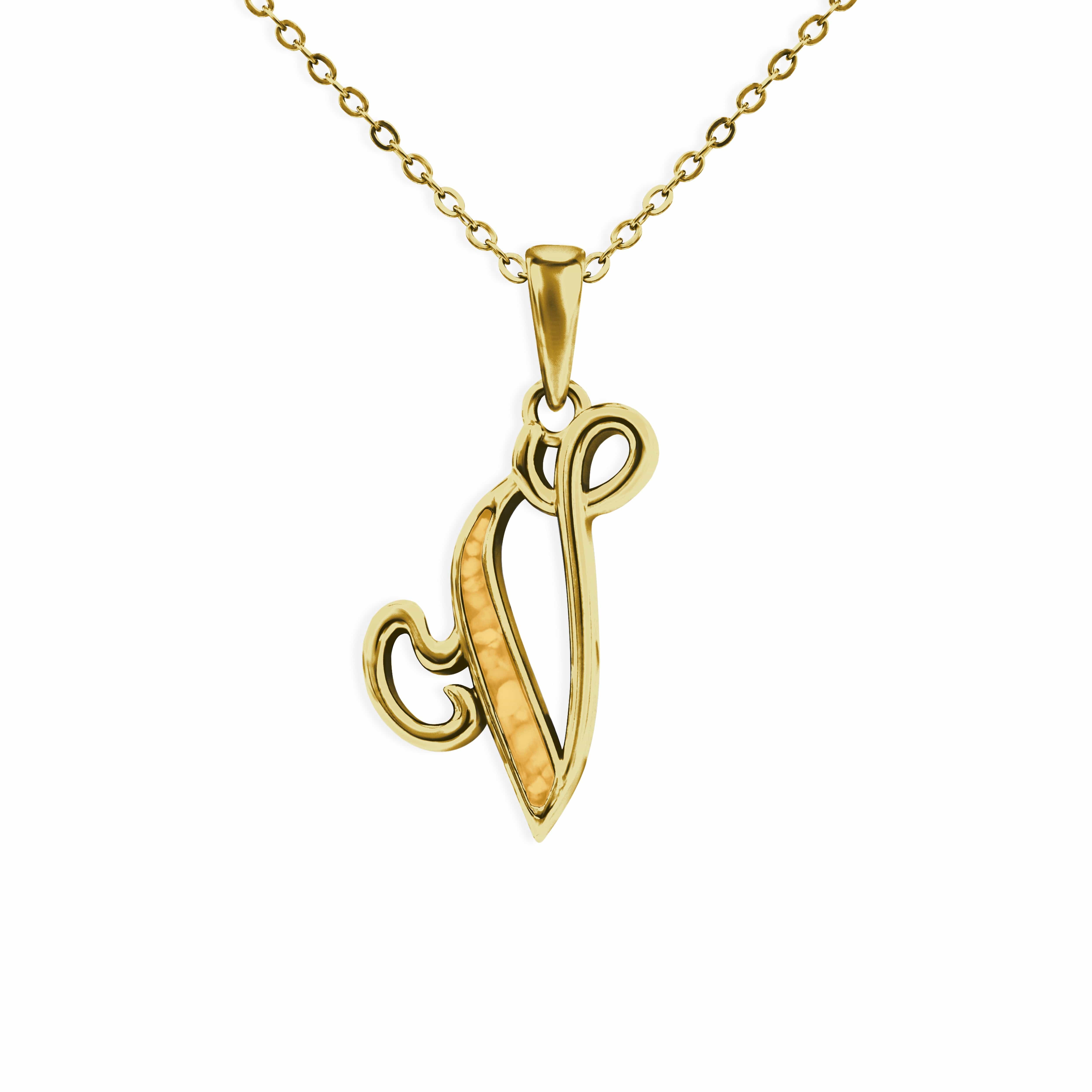 EverWith Alphabet Memorial Ashes Pendant - Letter V 9k Yellow Gold Orange