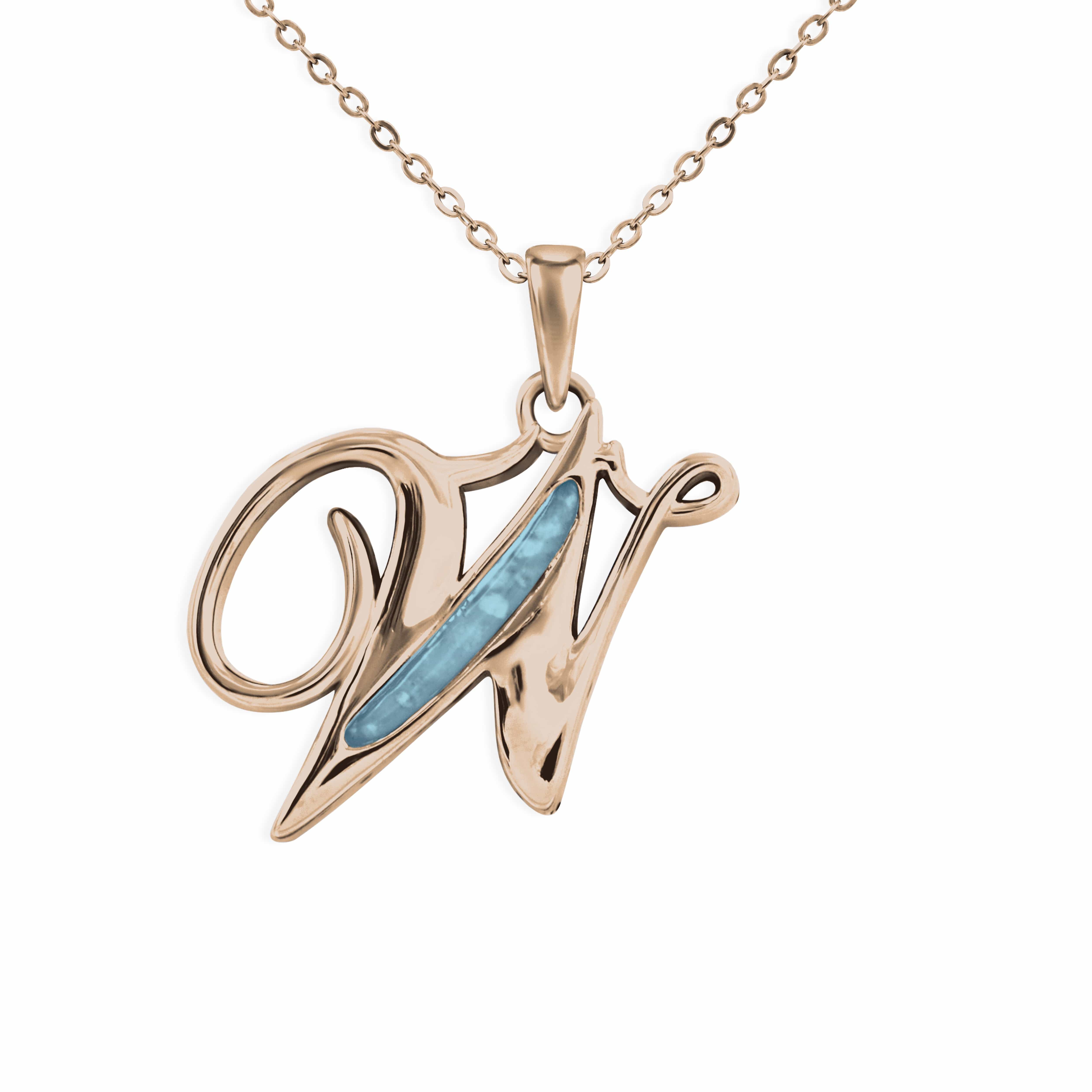 EverWith Alphabet Memorial Ashes Pendant - Letter W 9k Rose Gold Blue