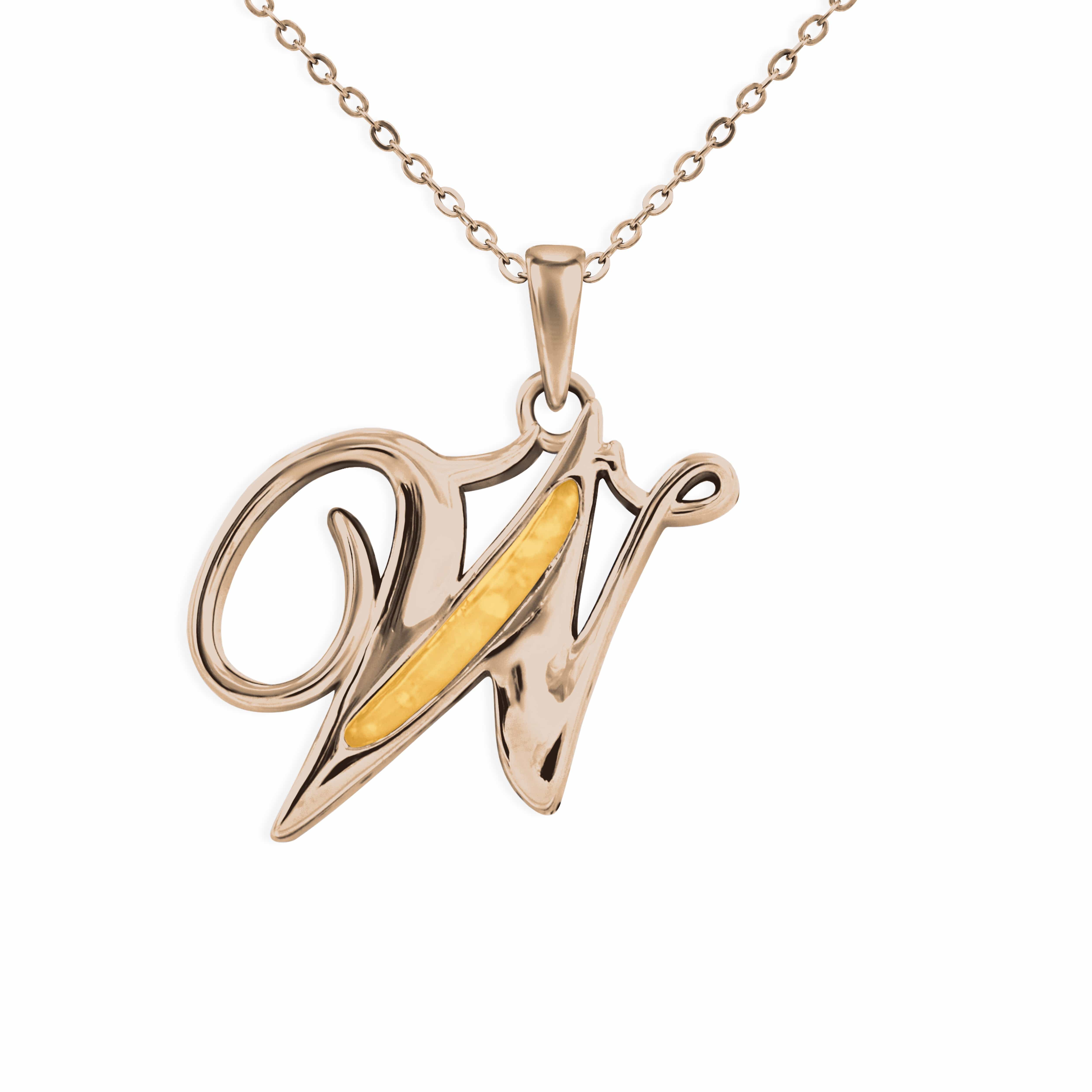 EverWith Alphabet Memorial Ashes Pendant - Letter W 9k Rose Gold Orange