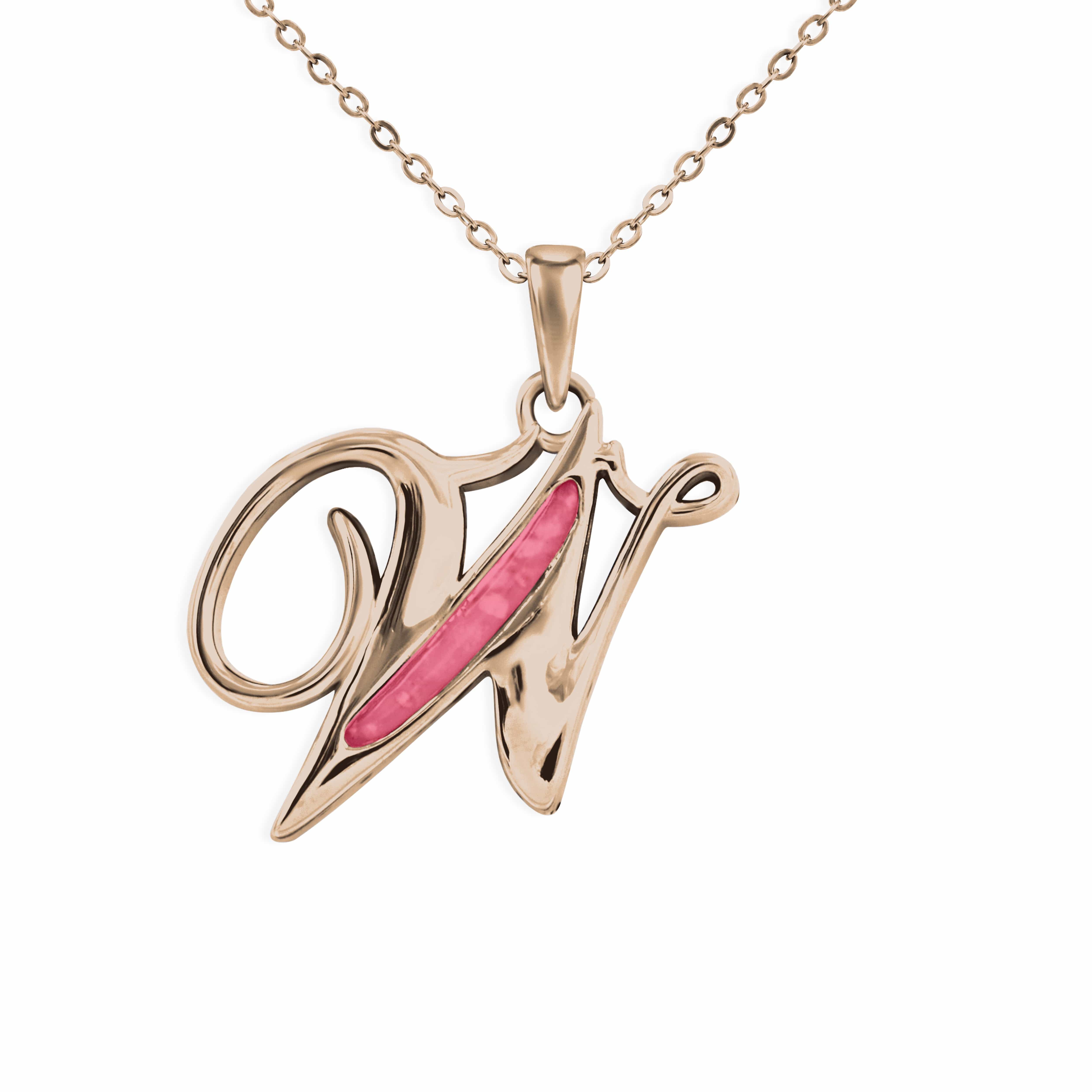 EverWith Alphabet Memorial Ashes Pendant - Letter W 9k Rose Gold Red