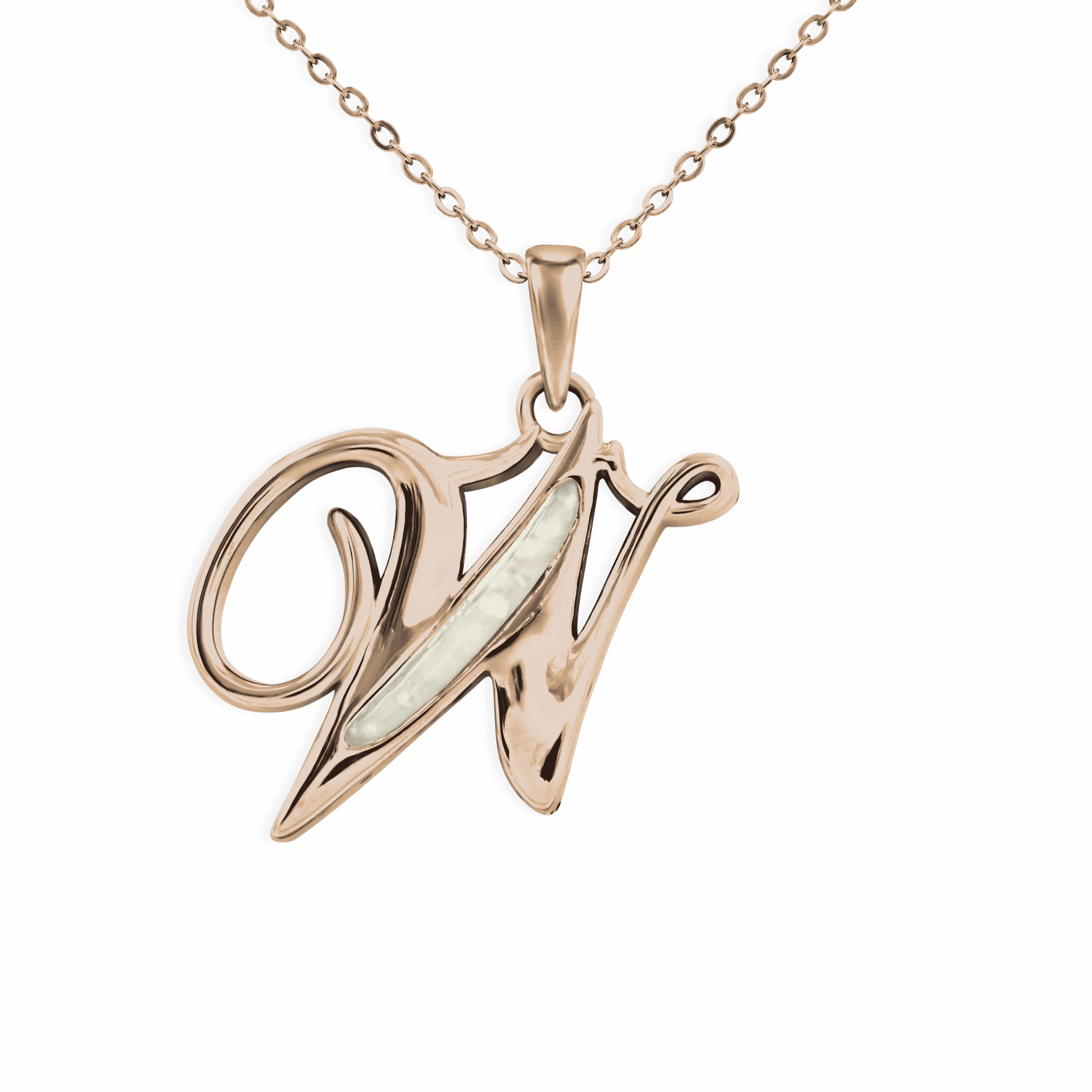 EverWith Alphabet Memorial Ashes Pendant - Letter W 9k Rose Gold Transparent