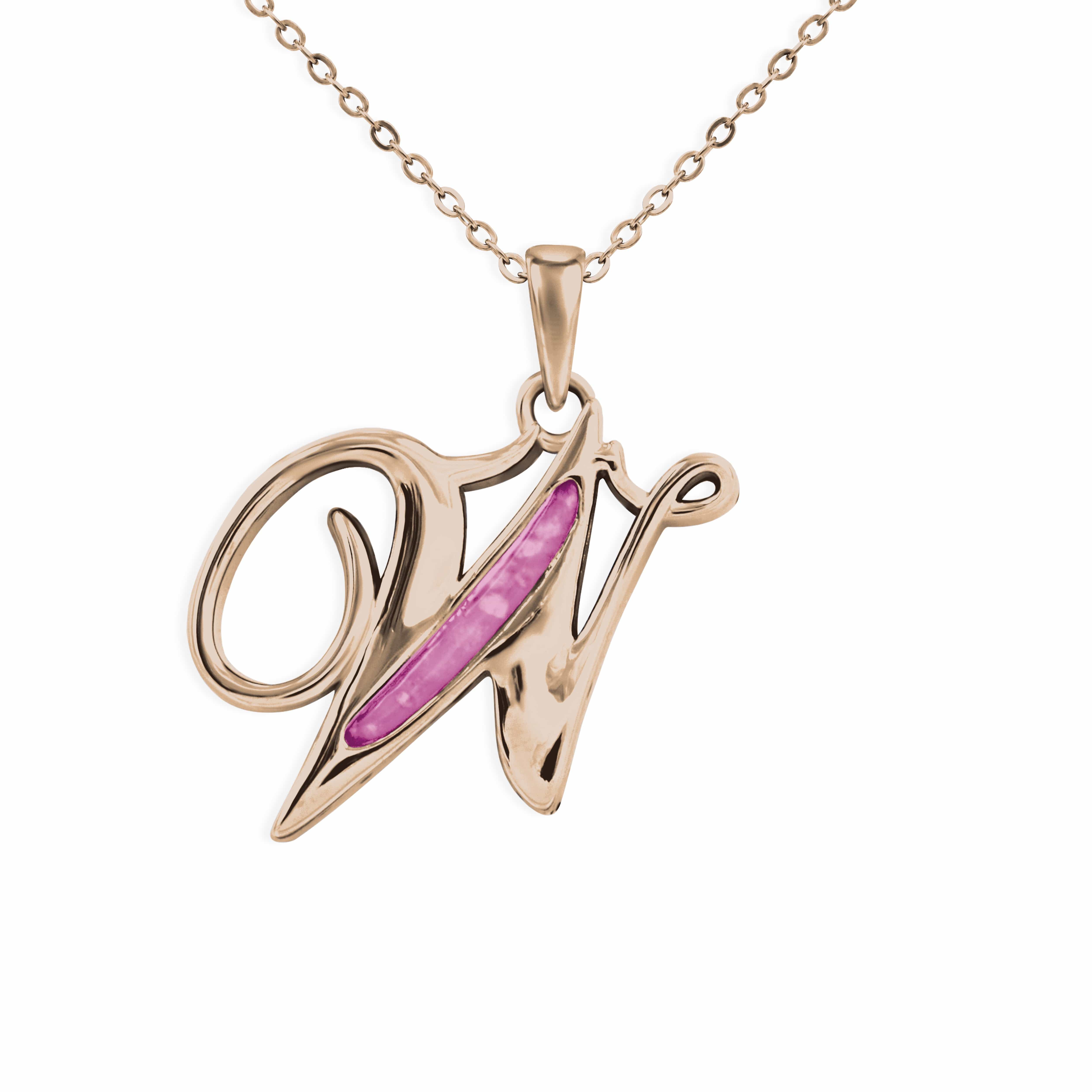 EverWith Alphabet Memorial Ashes Pendant - Letter W 9k Rose Gold Violet